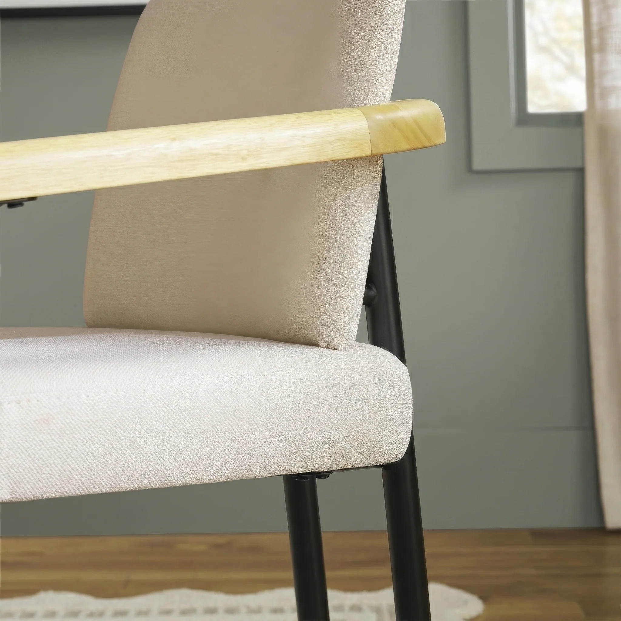 Samantha Modern Curved Wood and Metal Upholstered Dining Chair, Set of 2 - Image 9