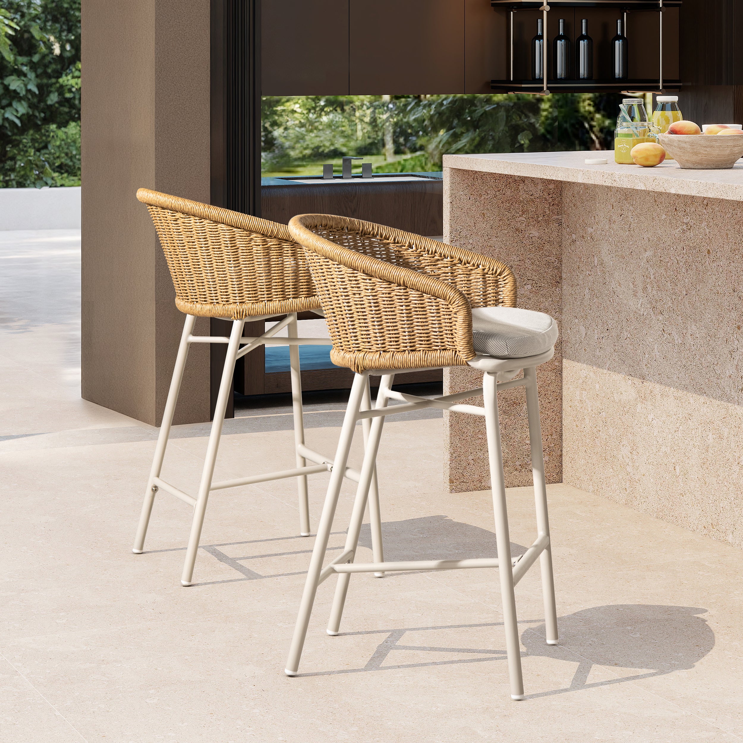 Santorini 28' Wicker Back Outdoor Bar Stool, Set of 2