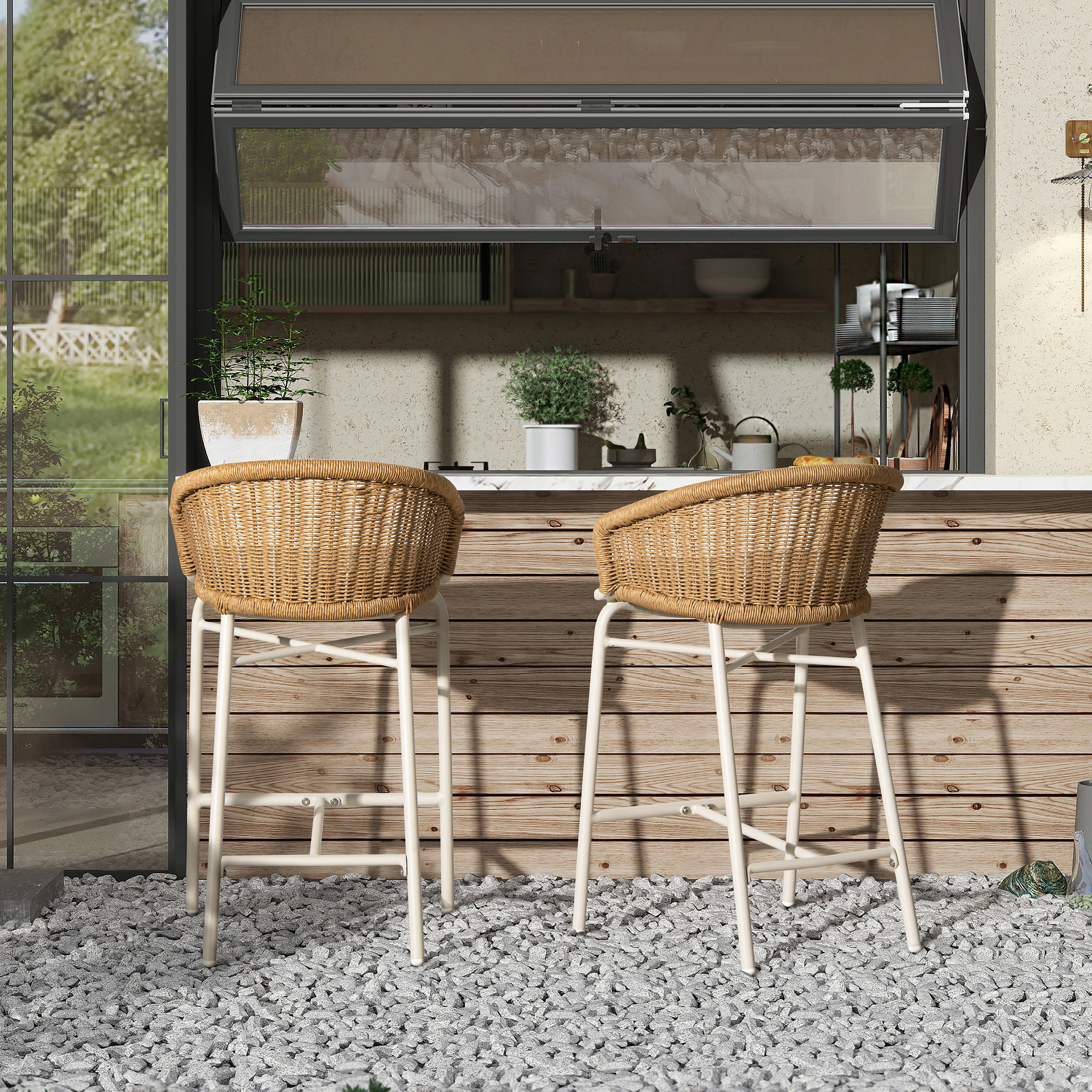 Santorini 28' Wicker Back Outdoor Bar Stool, Set of 2 - Image 2
