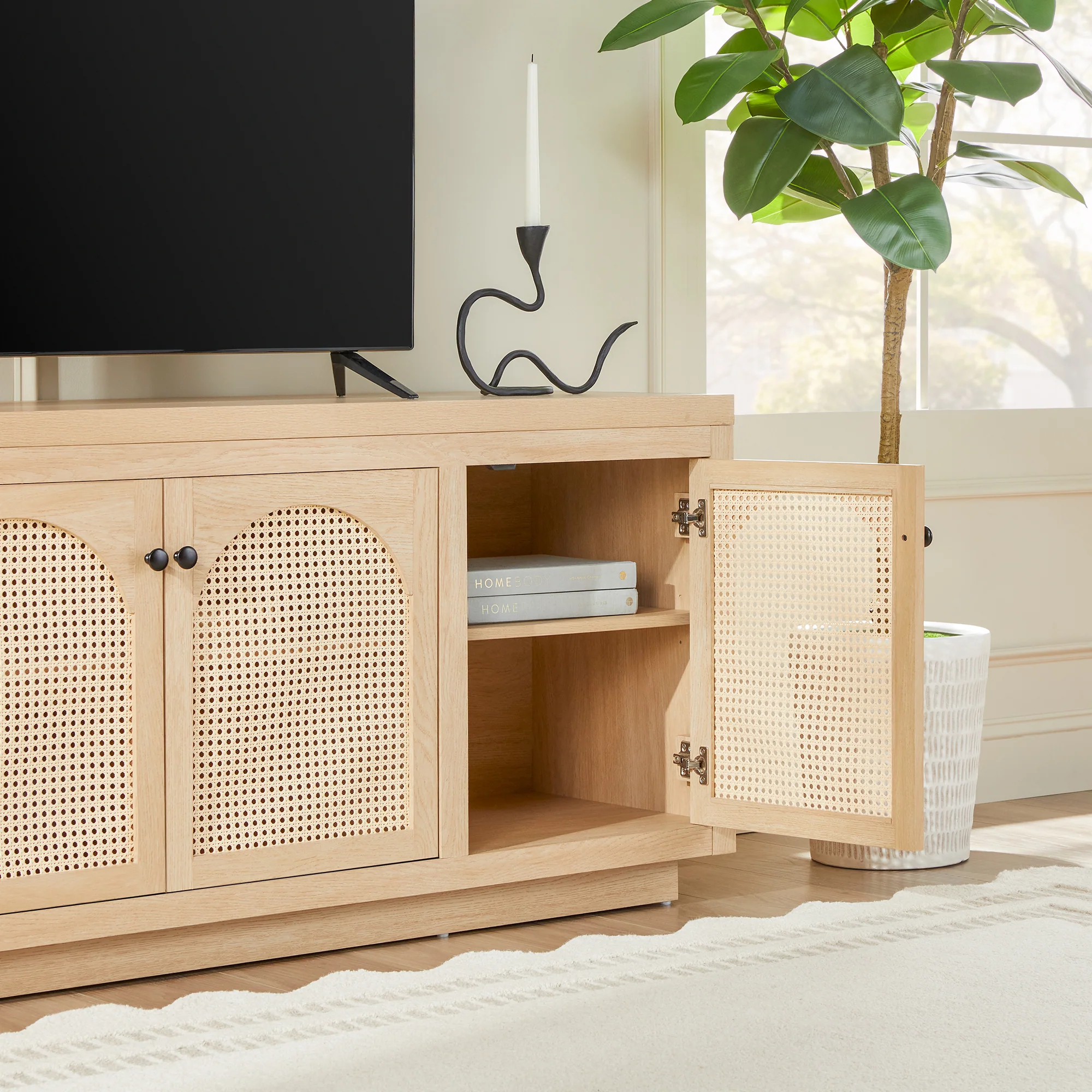 Sasha Contemporary TV Stand and Sideboard with Rattan Doors for up to 80" TV - Image 10