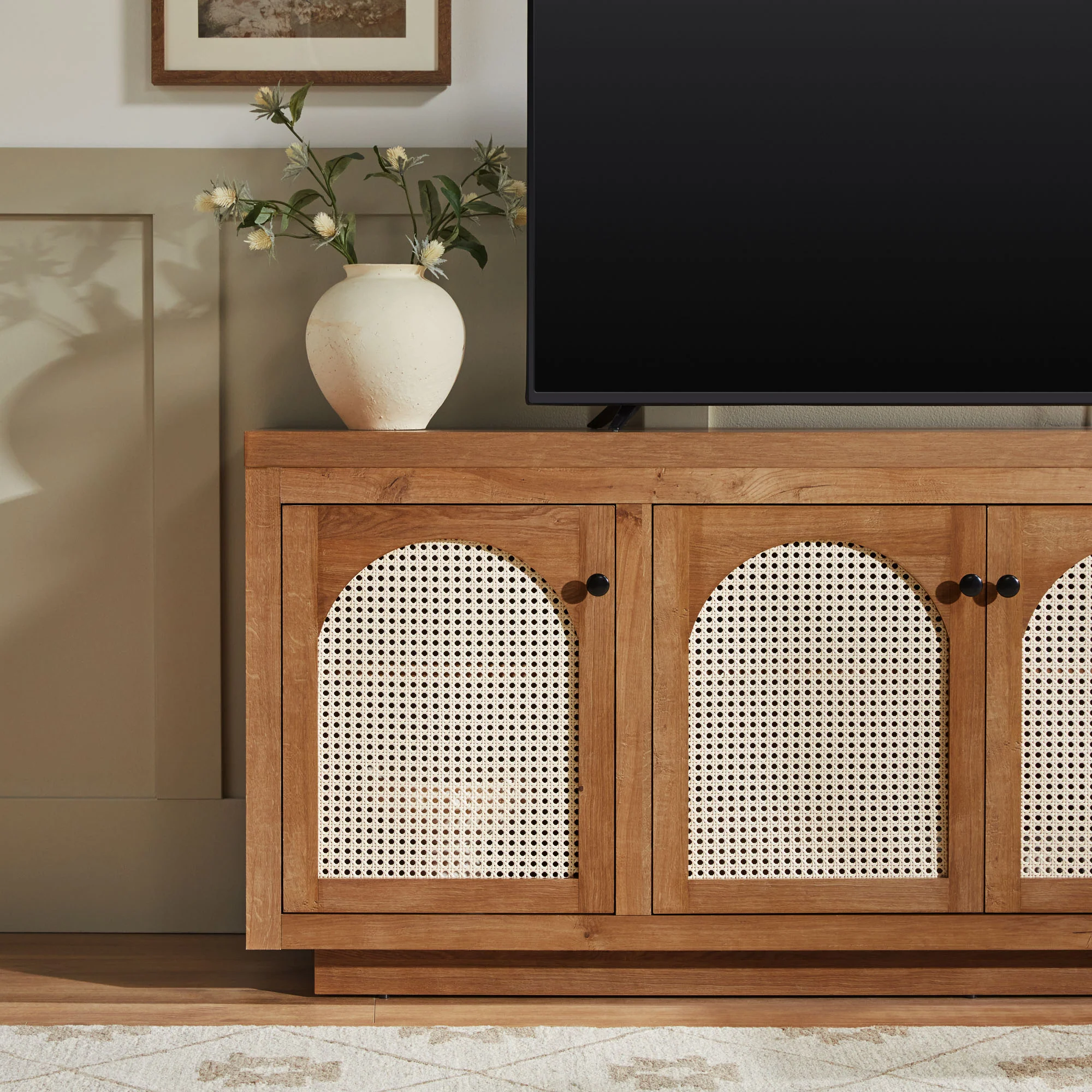 Sasha Contemporary TV Stand and Sideboard with Rattan Doors for up to 80" TV - Image 15