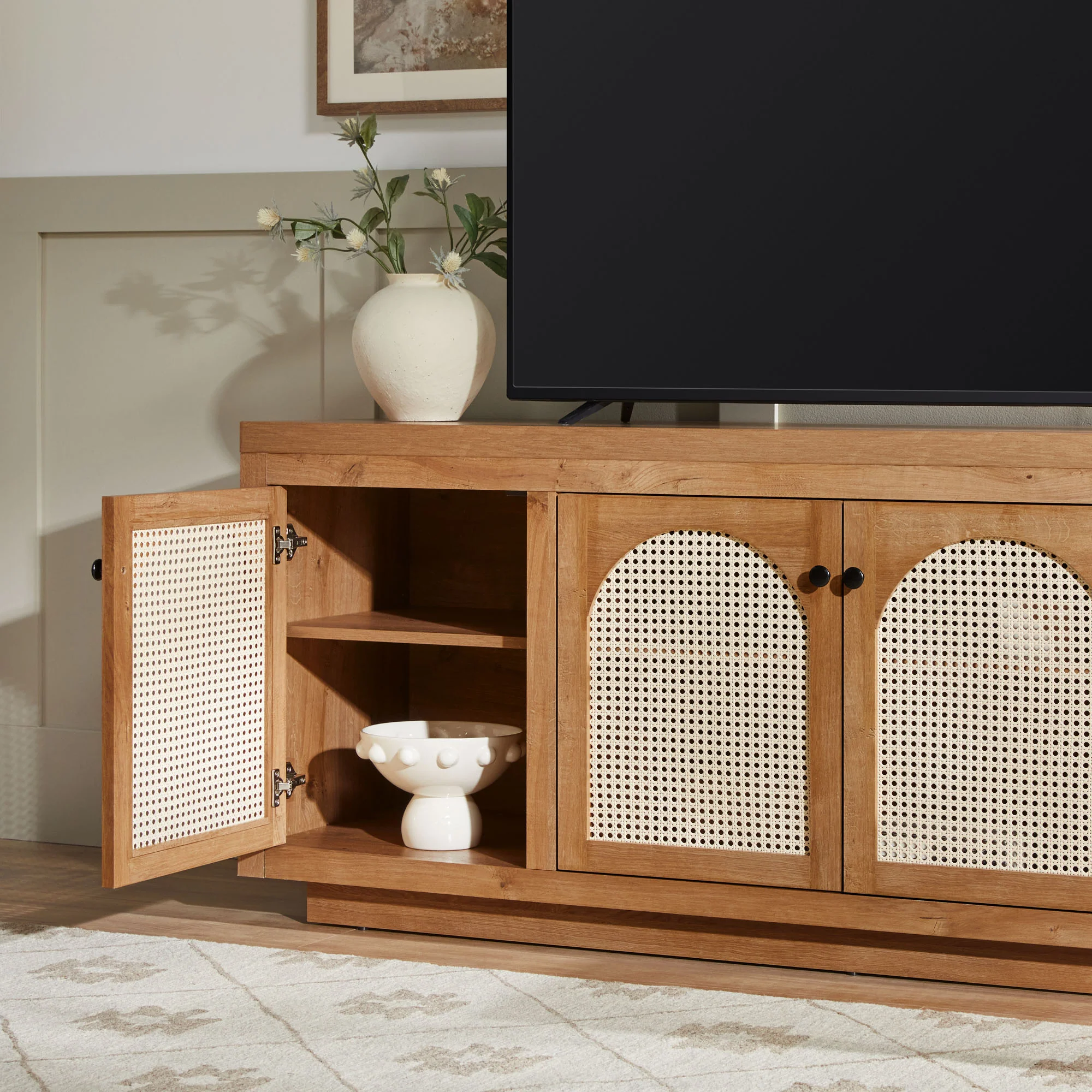 Sasha Contemporary TV Stand and Sideboard with Rattan Doors for up to 80" TV - Image 16