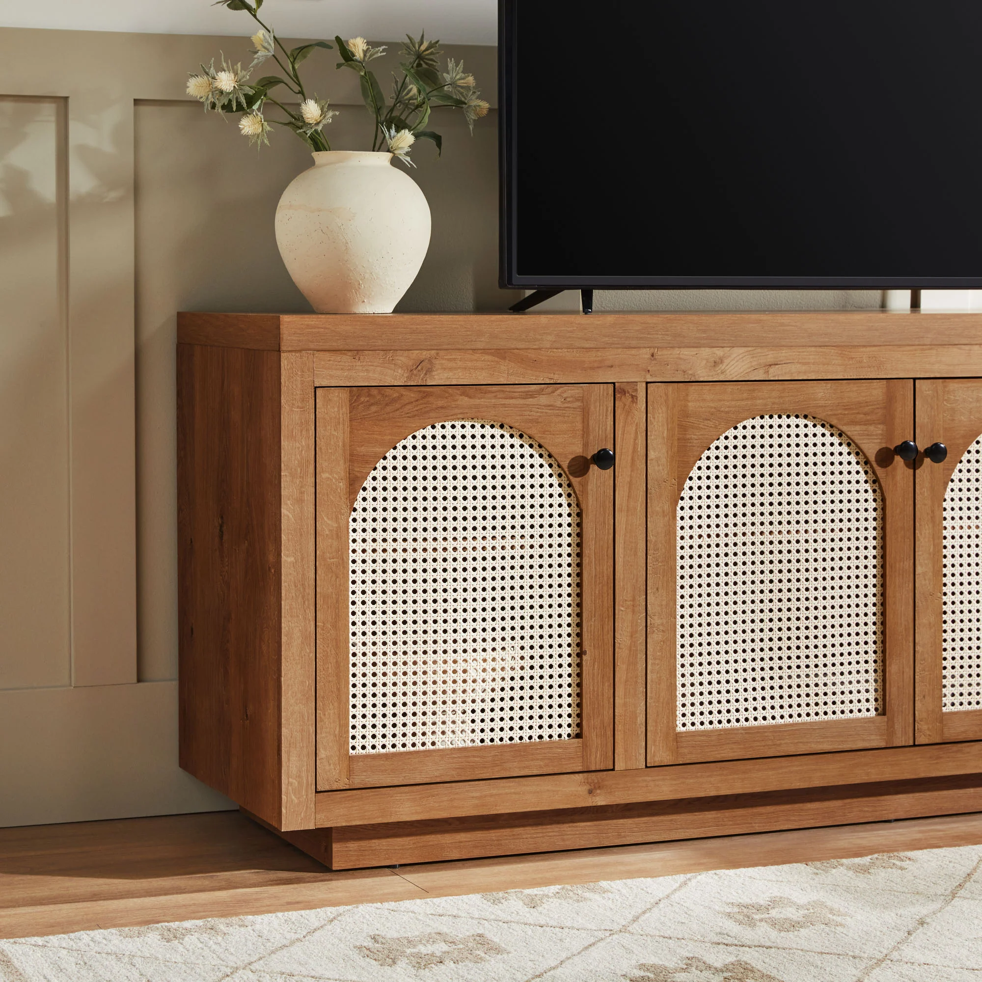 Sasha Contemporary TV Stand and Sideboard with Rattan Doors for up to 80" TV - Image 17