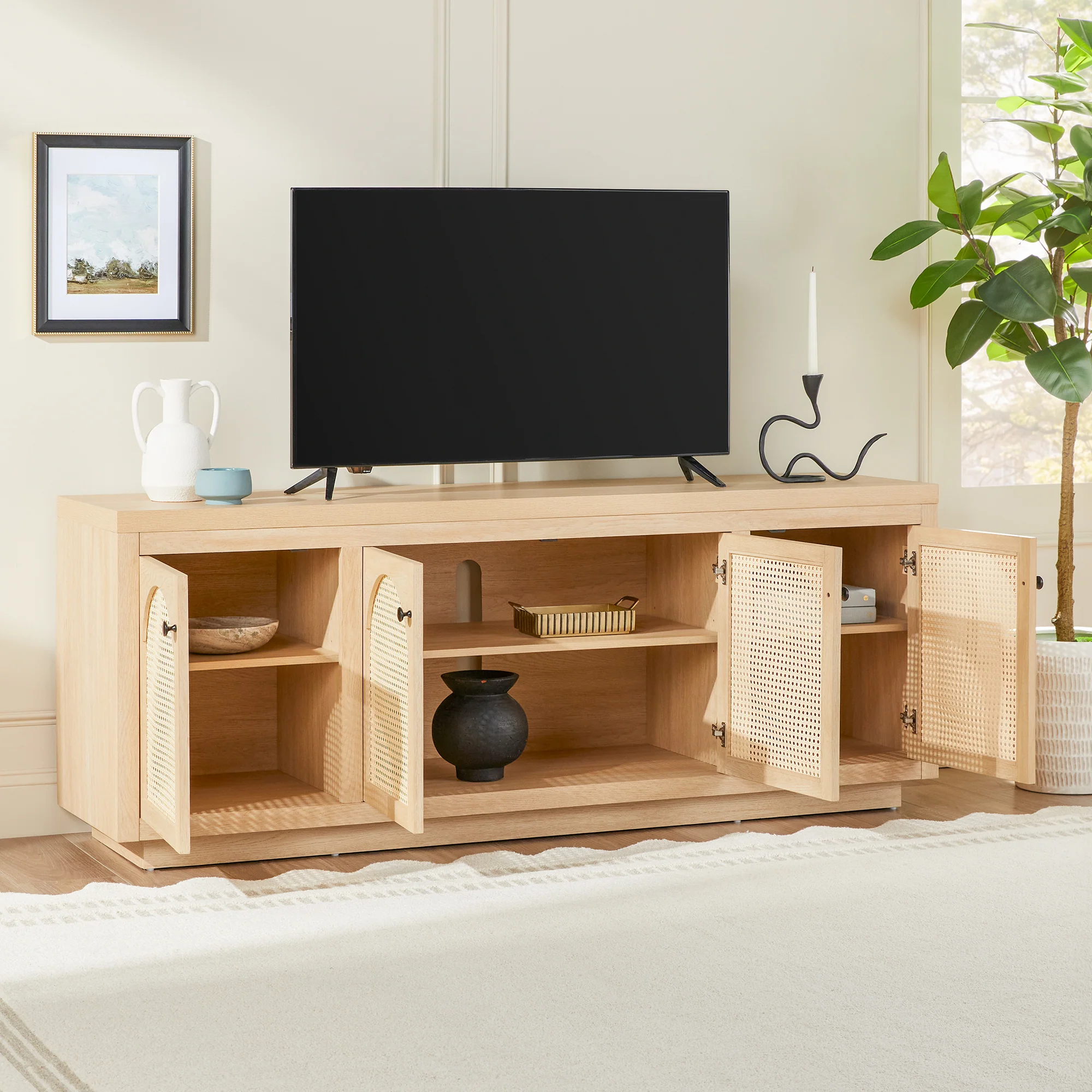 Sasha Contemporary TV Stand and Sideboard with Rattan Doors for up to 80" TV - Image 6