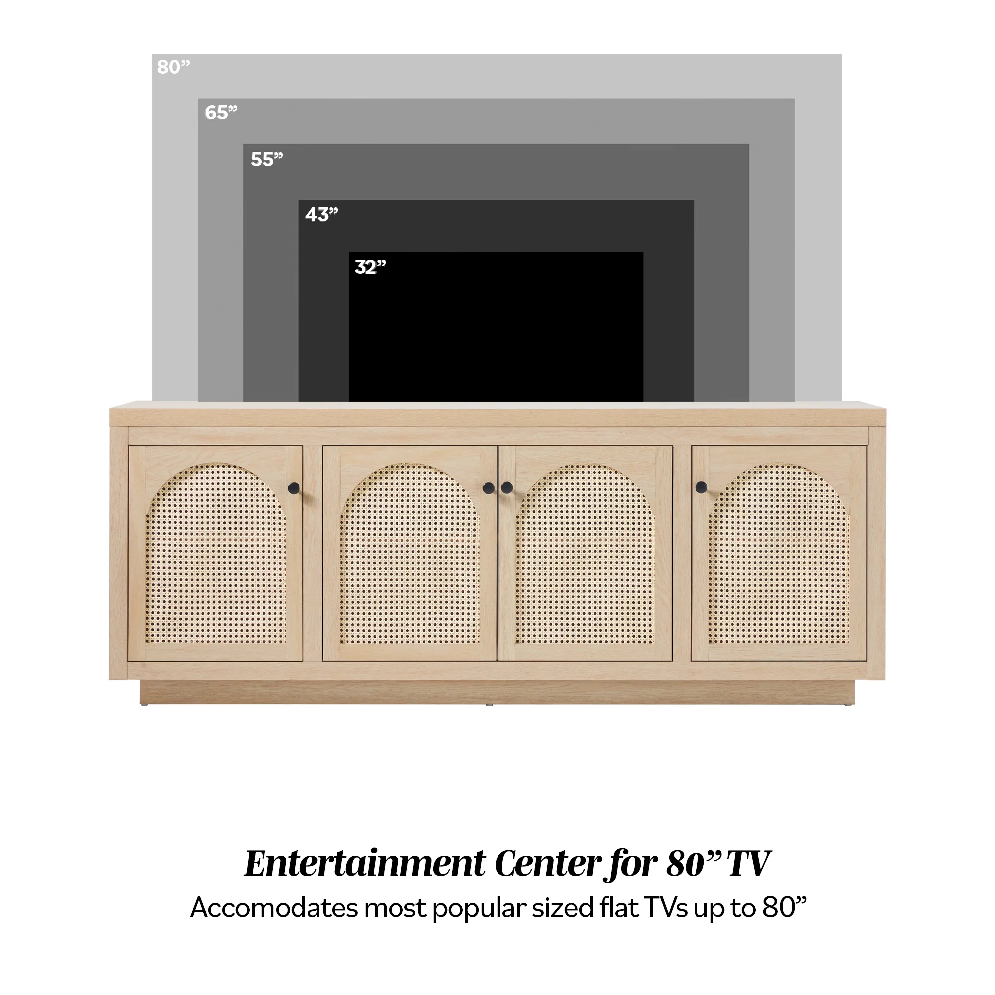 Sasha Contemporary TV Stand and Sideboard with Rattan Doors for up to 80" TV - Image 7
