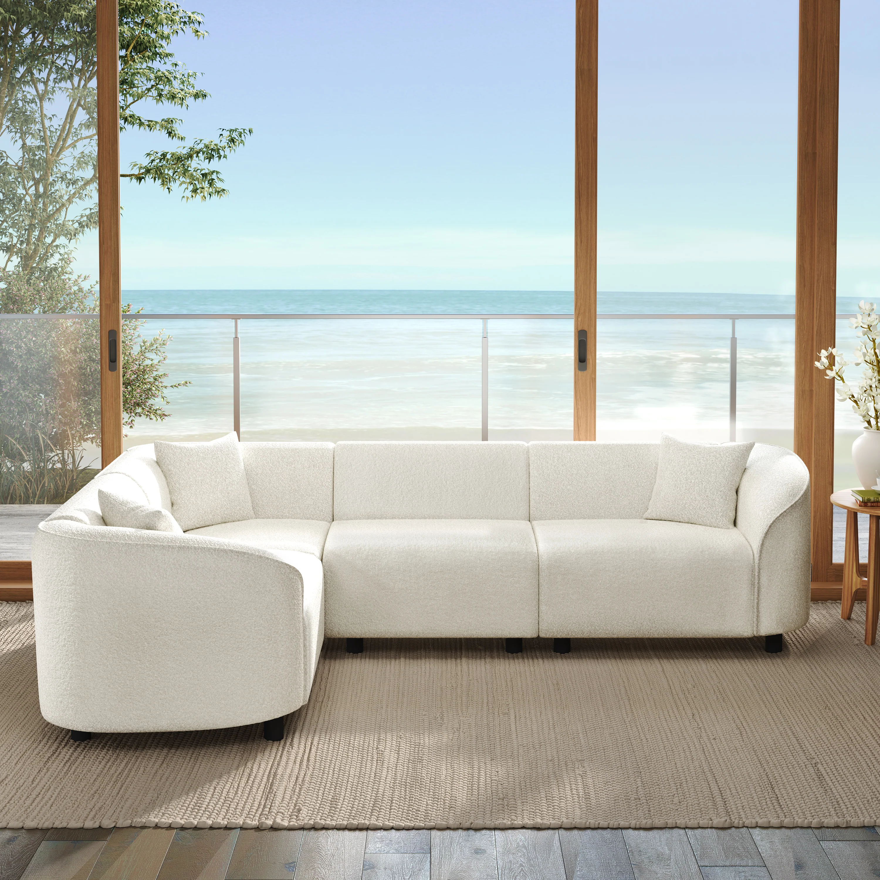 Sculptural Curved Contemporary Bouclé L-Shaped Sectional Sofa - Image 2