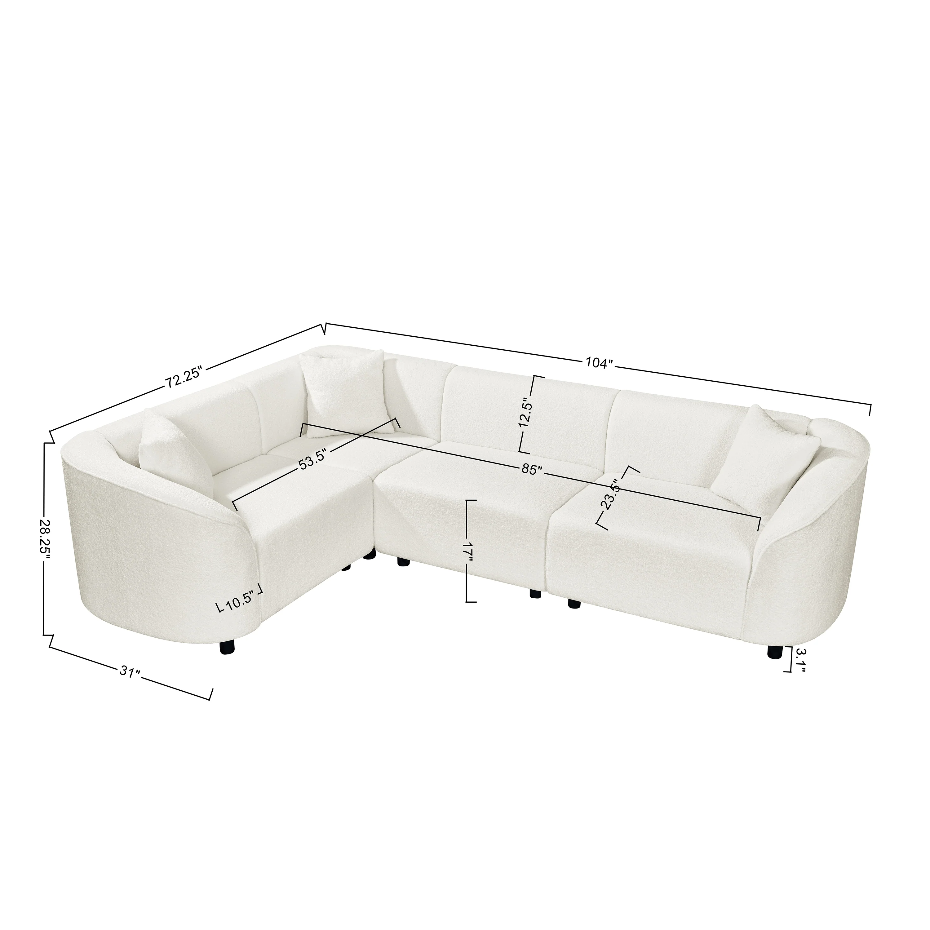 Sculptural Curved Contemporary Bouclé L-Shaped Sectional Sofa - Image 3