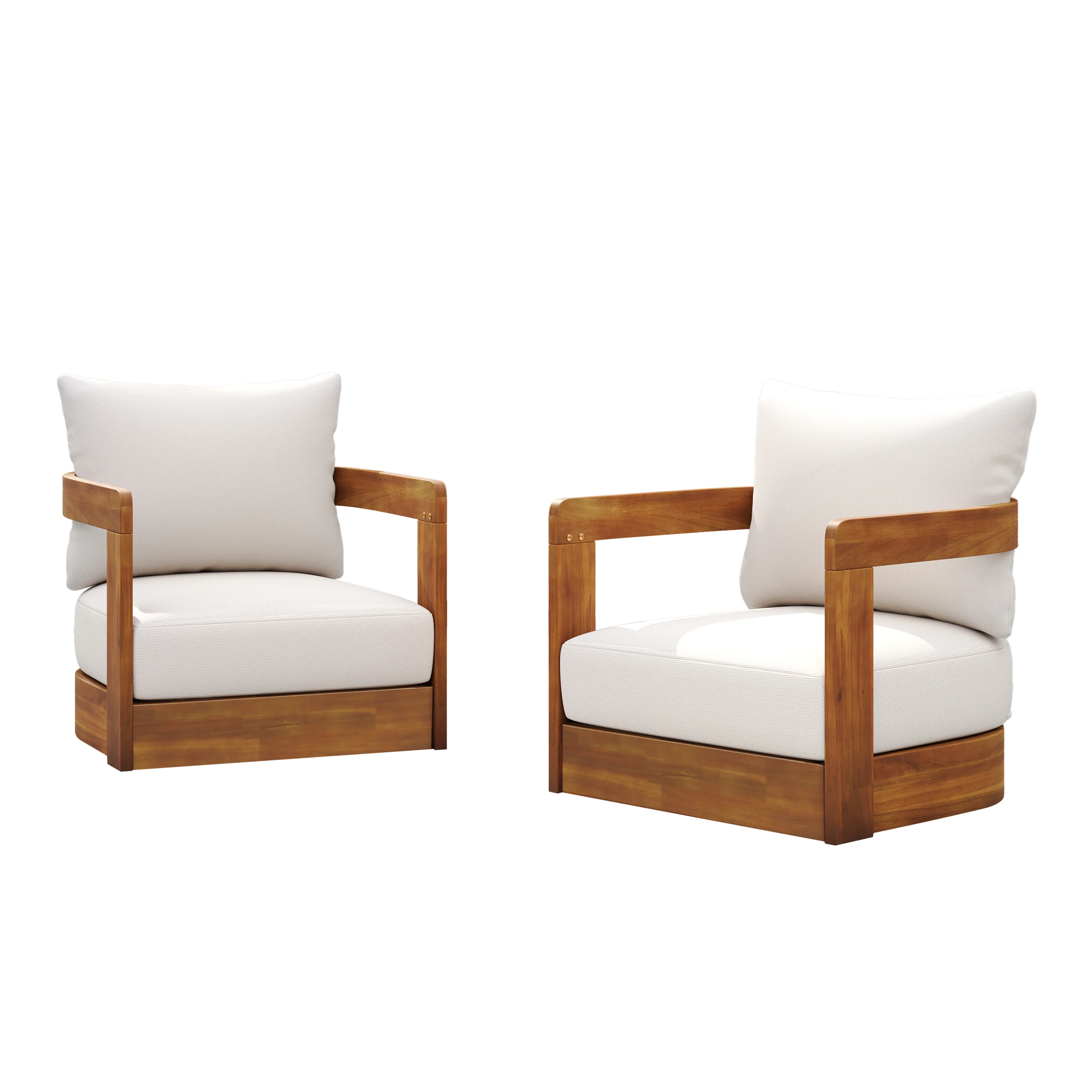 Walker Edison | Set of 2 Premium Acacia Wood Curve Design Outdoor Club Chairs - Image 3