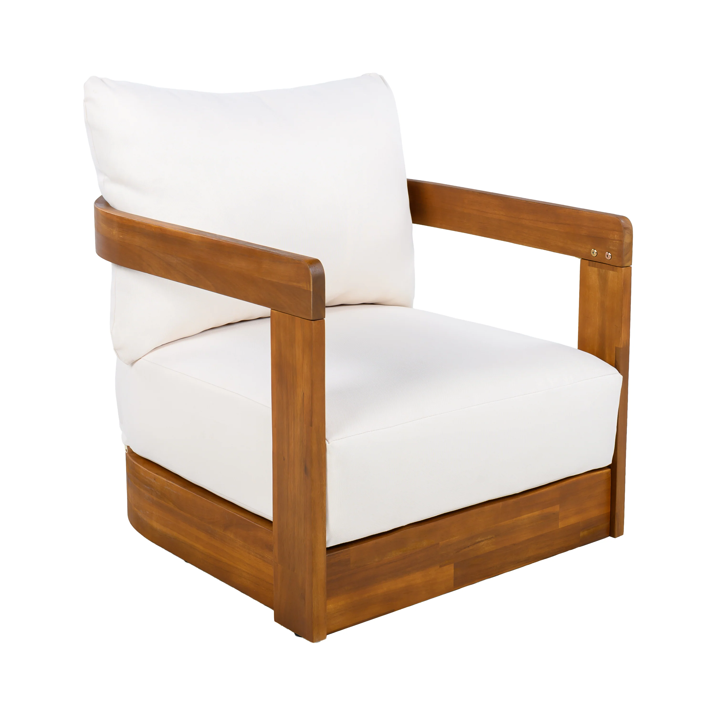 Walker Edison | Set of 2 Premium Acacia Wood Curve Design Outdoor Club Chairs - Image 4