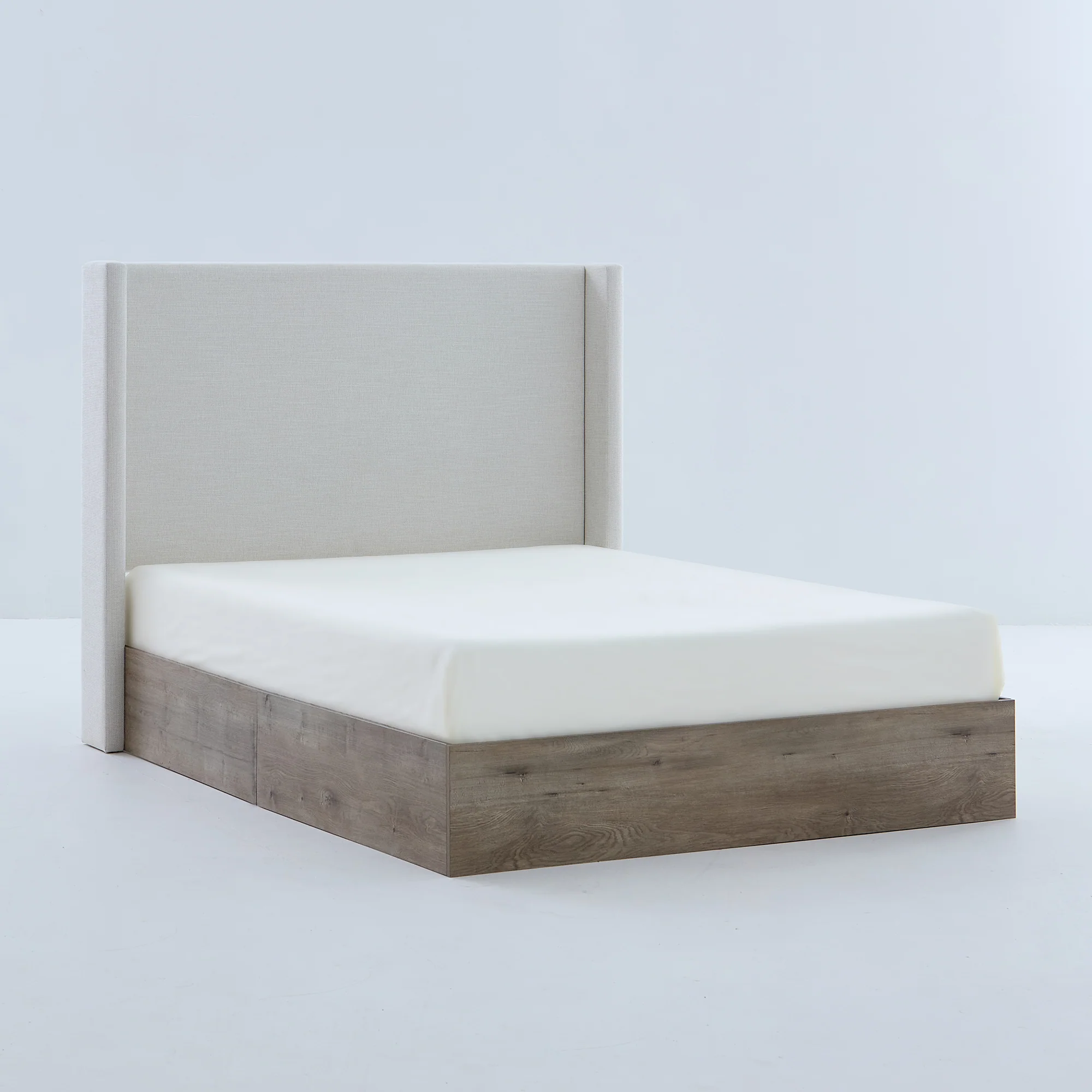 Walker Edison | Shelton 54' Queen Upholstered Wingback Bed and Wood Base - Image 10