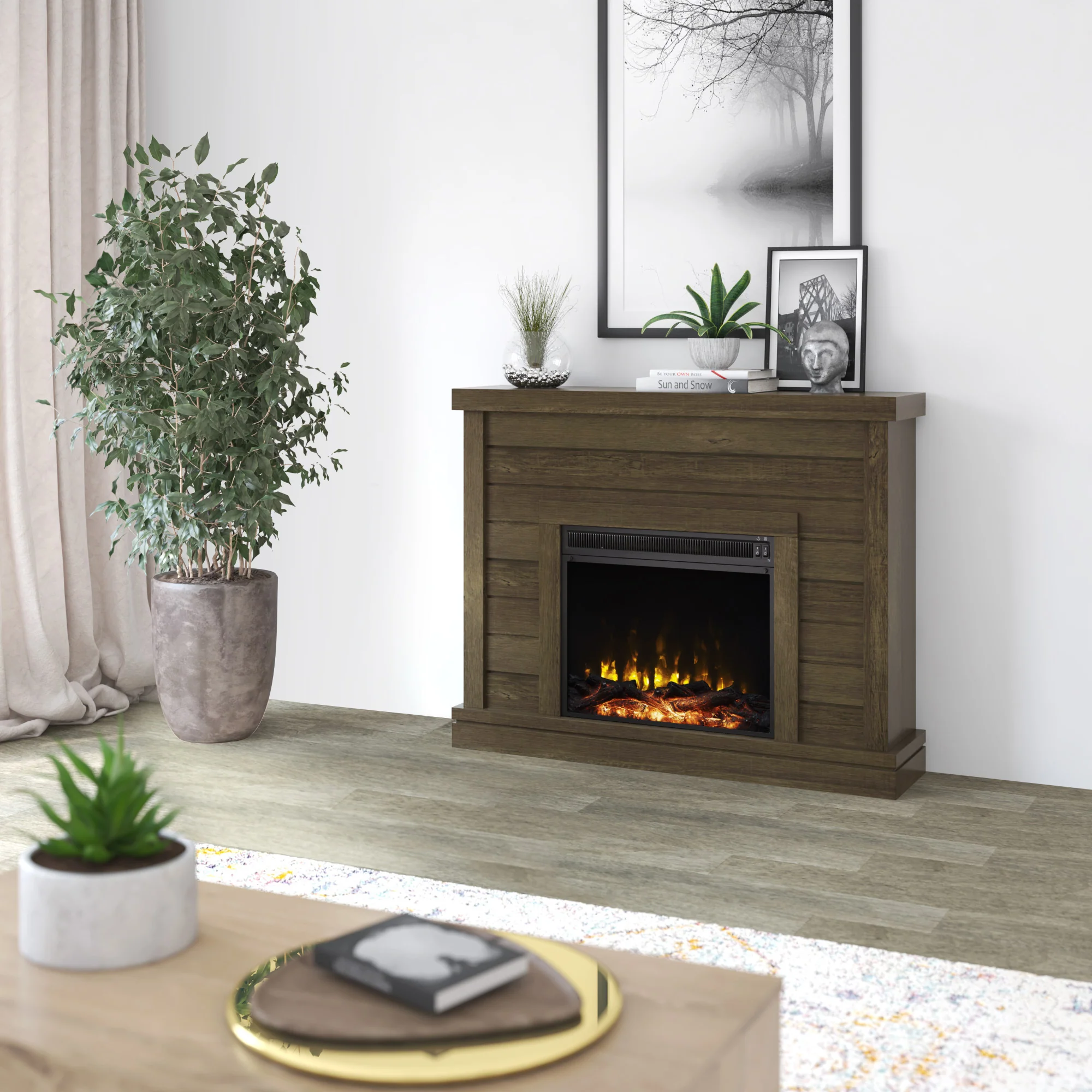 Shiplap Wall Mantel Electric Fireplace - Image 3