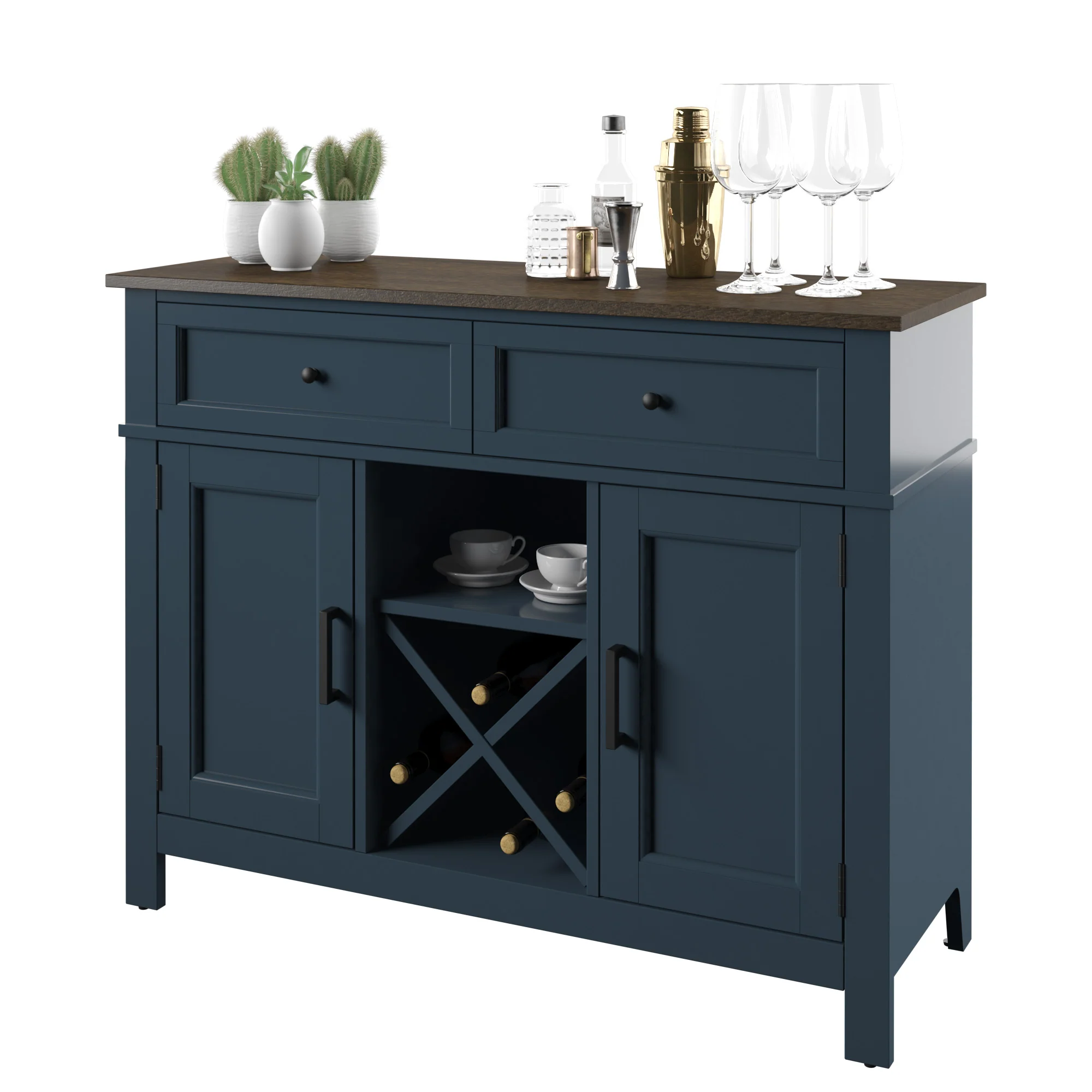 Farmhouse Buffet Sideboard with Wine Shelving and Stemware Storage - Image 20