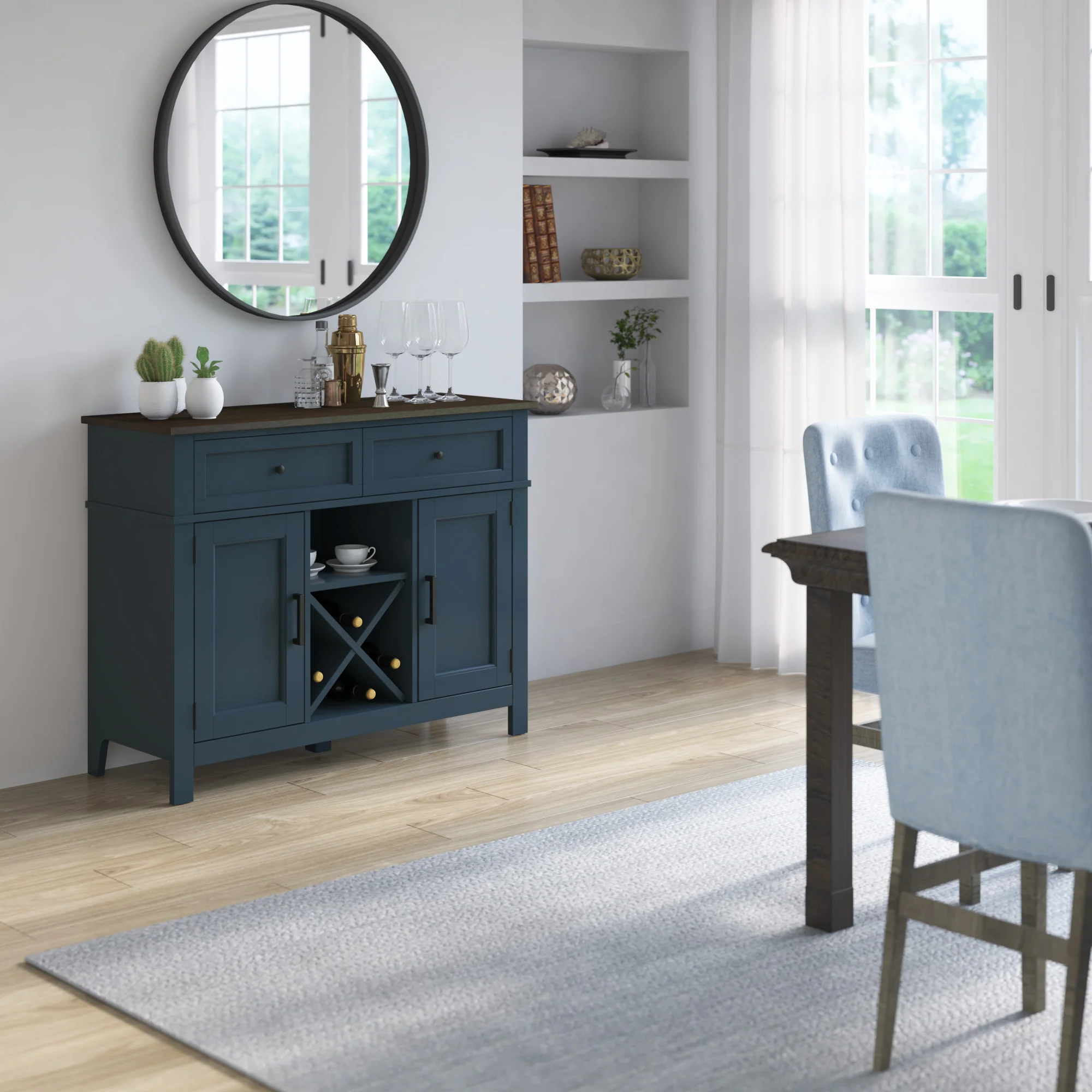 Farmhouse Buffet Sideboard with Wine Shelving and Stemware Storage - Image 3