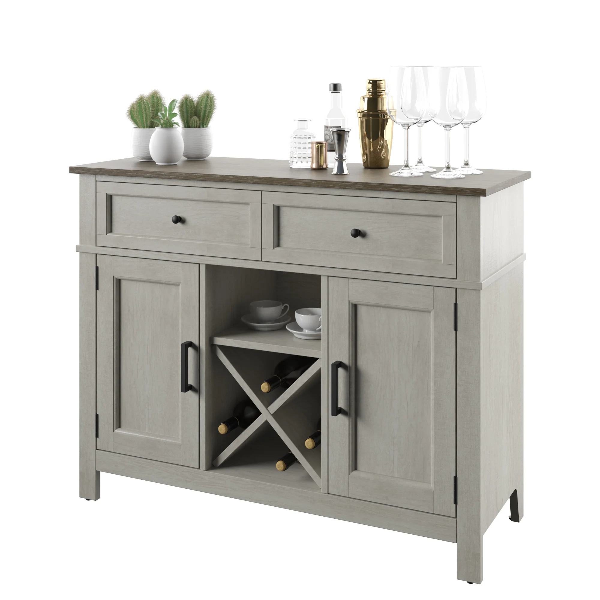 Farmhouse Buffet Sideboard with Wine Shelving and Stemware Storage - Image 9