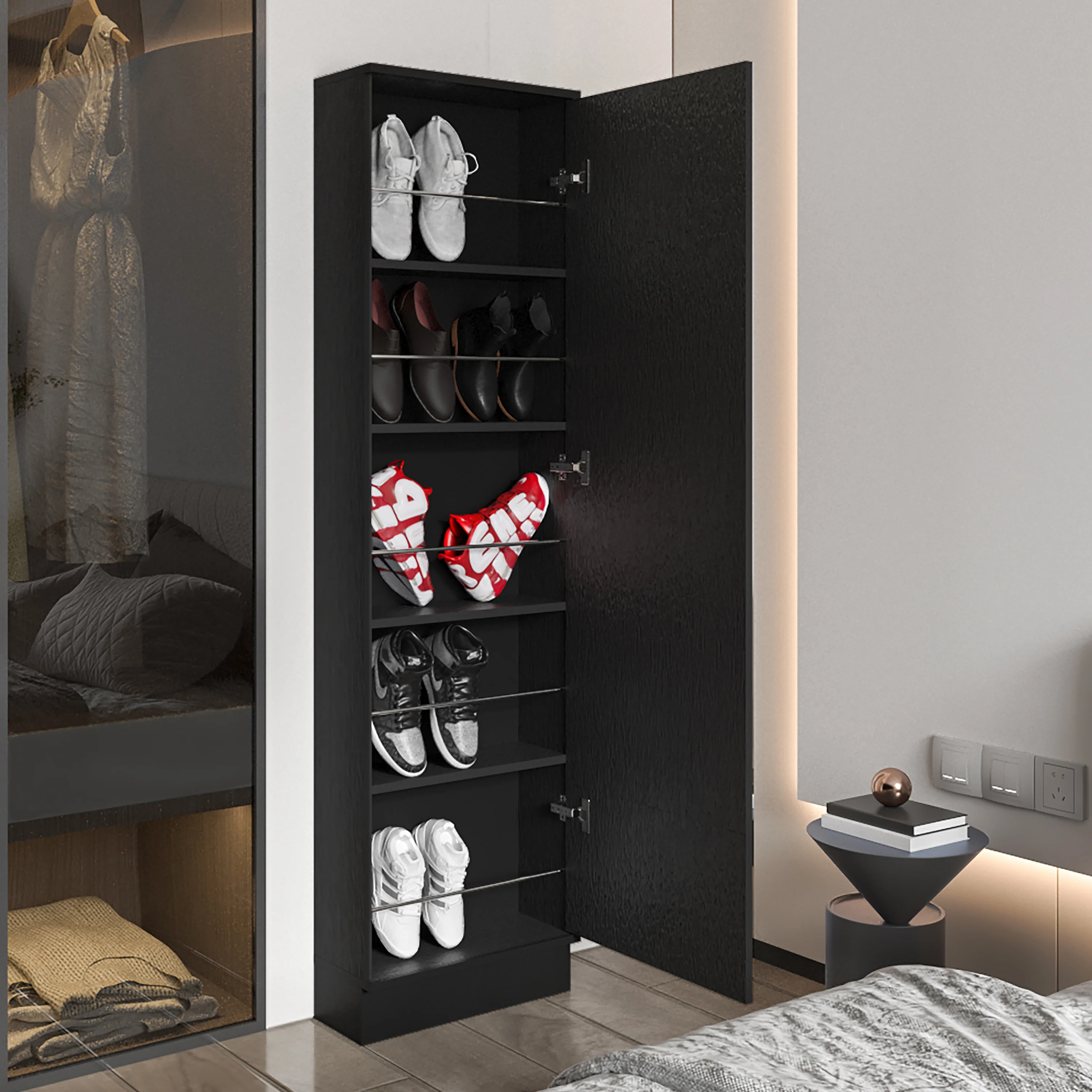 Single Door Mirror Shoe Rack Cabinet - Image 3