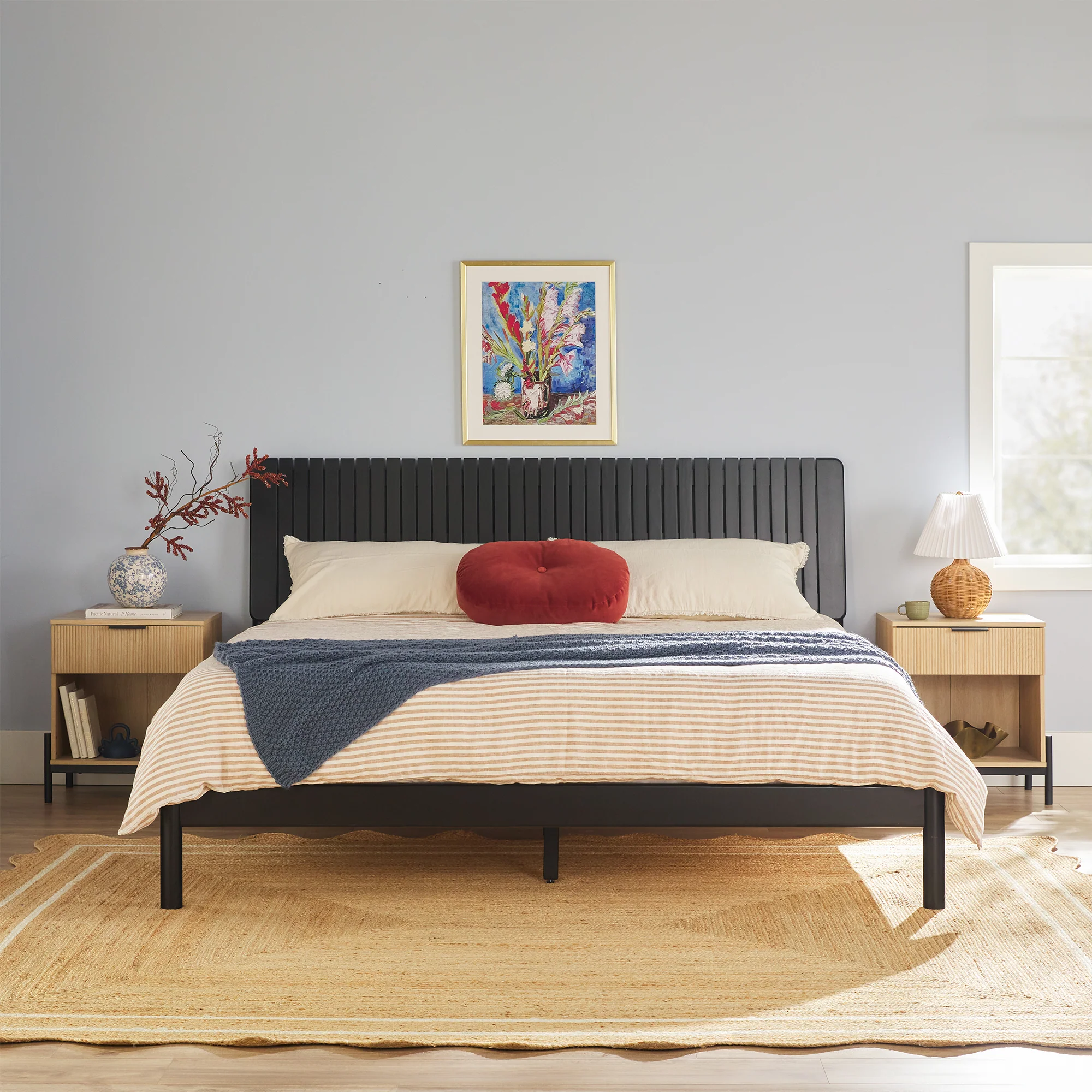 Cama Slatted Headboard Mid-Century Modern Solid Wood Bed - Image 17