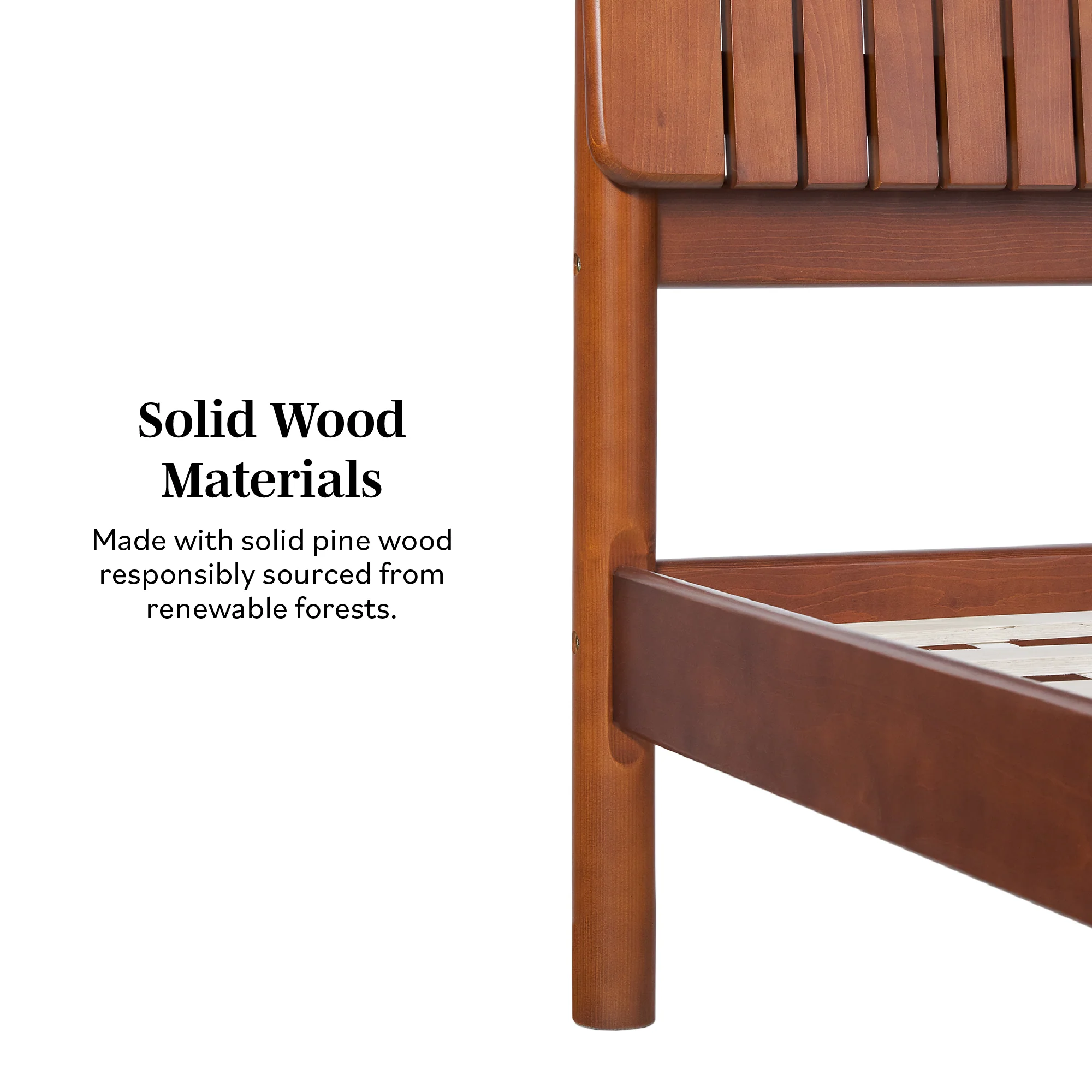 Cama Slatted Headboard Mid-Century Modern Solid Wood Bed - Image 3
