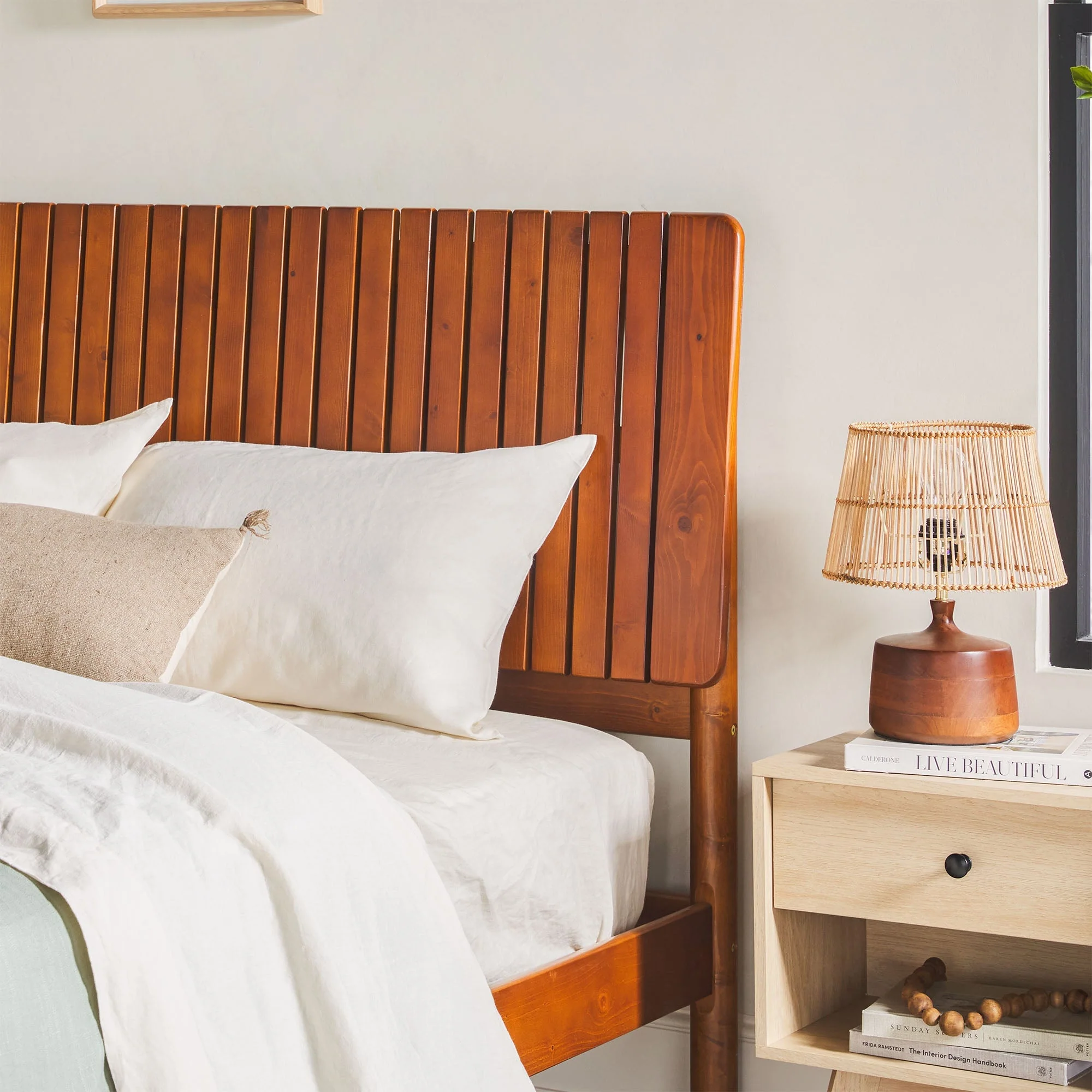 Cama Slatted Headboard Mid-Century Modern Solid Wood Bed - Image 5