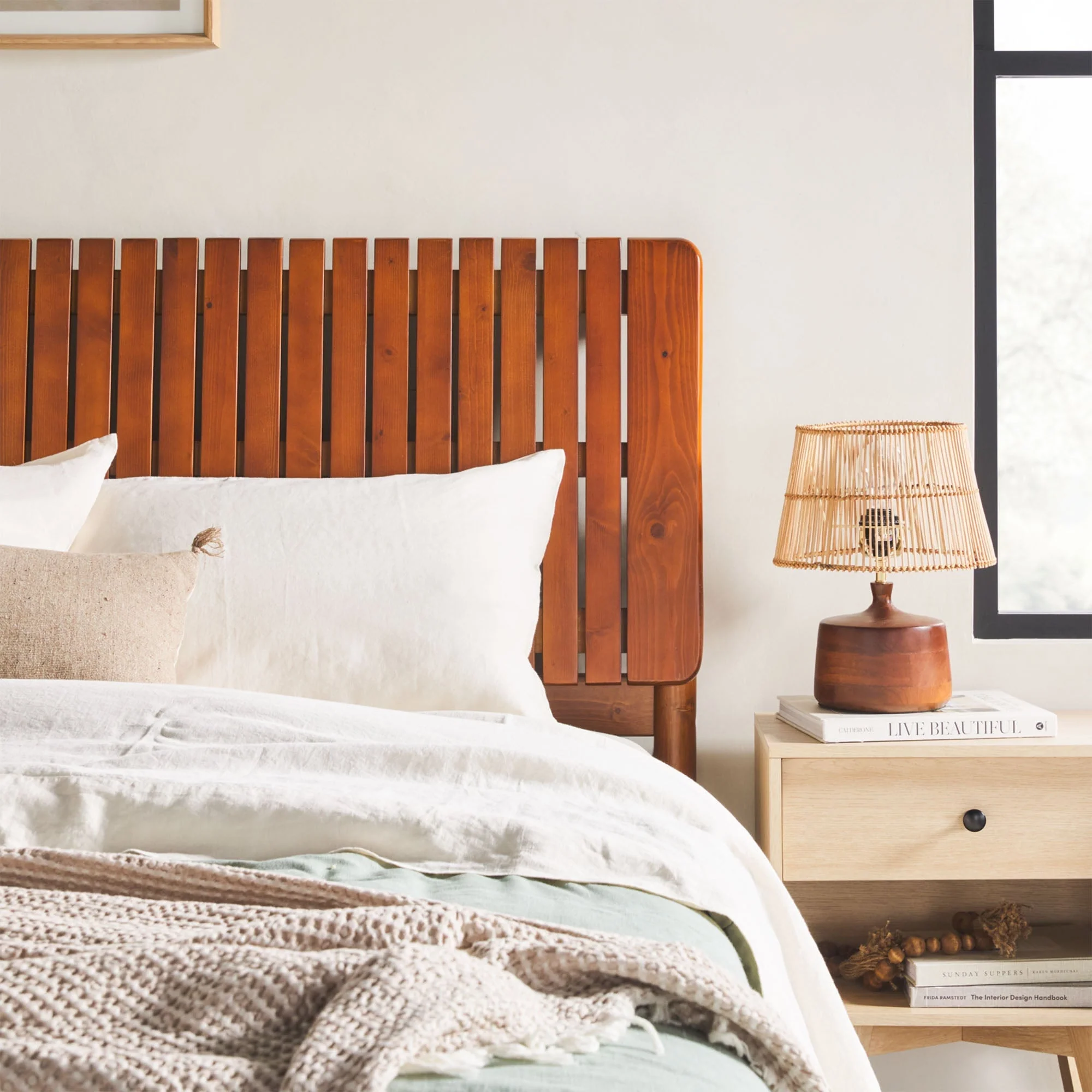 Cama Slatted Headboard Mid-Century Modern Solid Wood Bed - Image 6