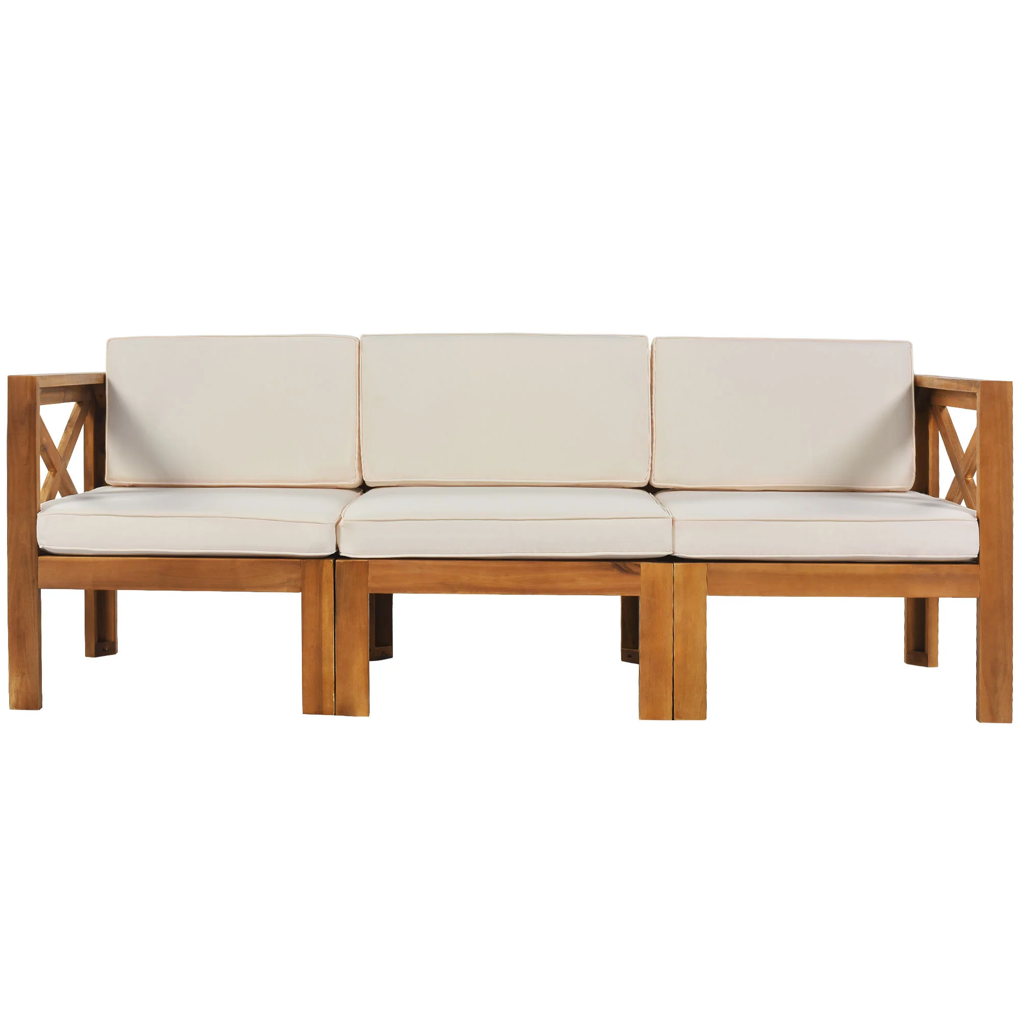 Walker Edison | Sleek Modular Wood Outdoor Patio 5-Piece Sectional Sofa Set - Image 10