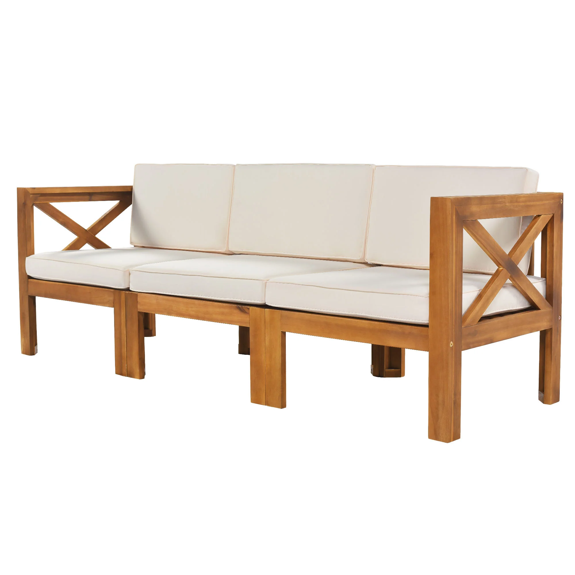 Walker Edison | Sleek Modular Wood Outdoor Patio 5-Piece Sectional Sofa Set - Image 11