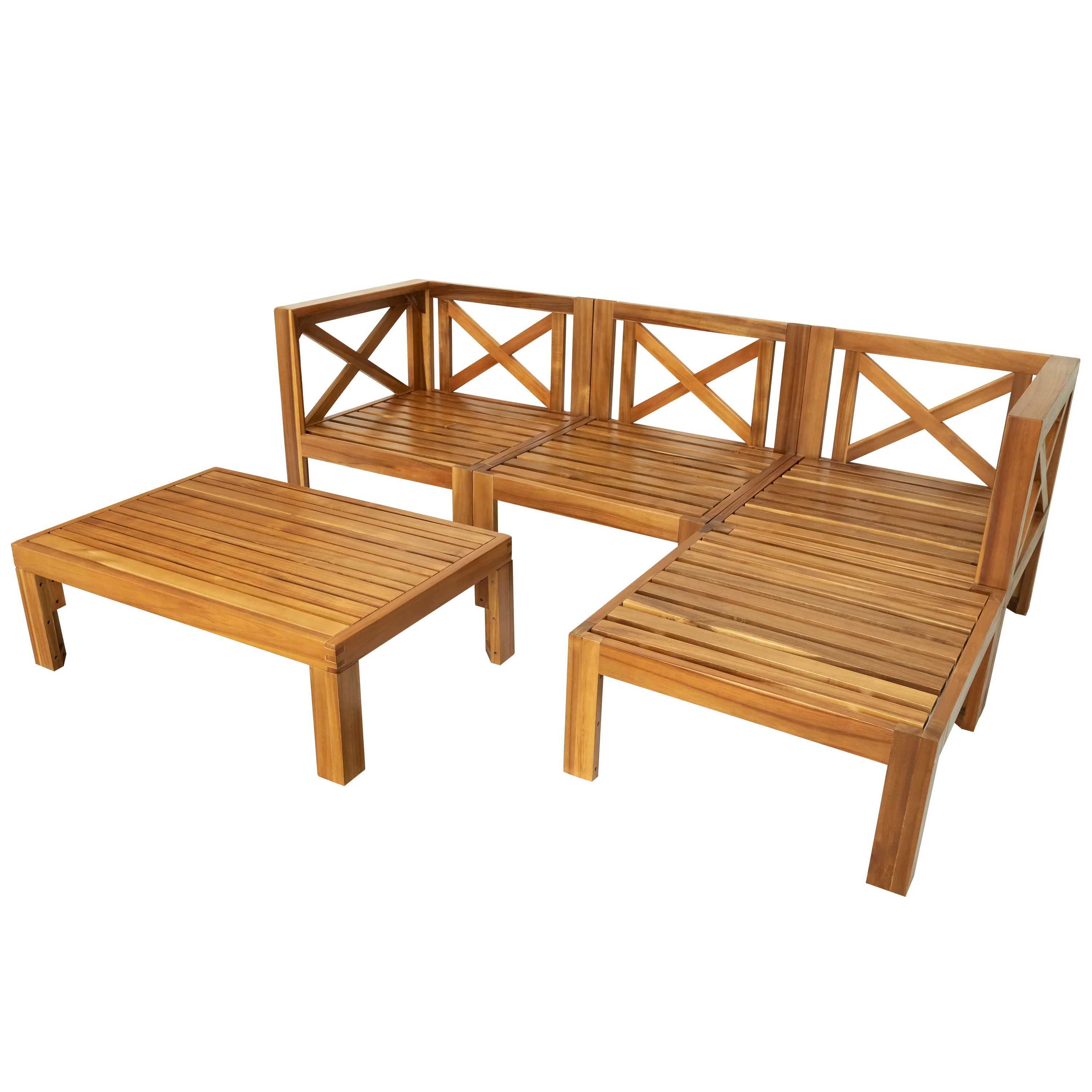 Walker Edison | Sleek Modular Wood Outdoor Patio 5-Piece Sectional Sofa Set - Image 24