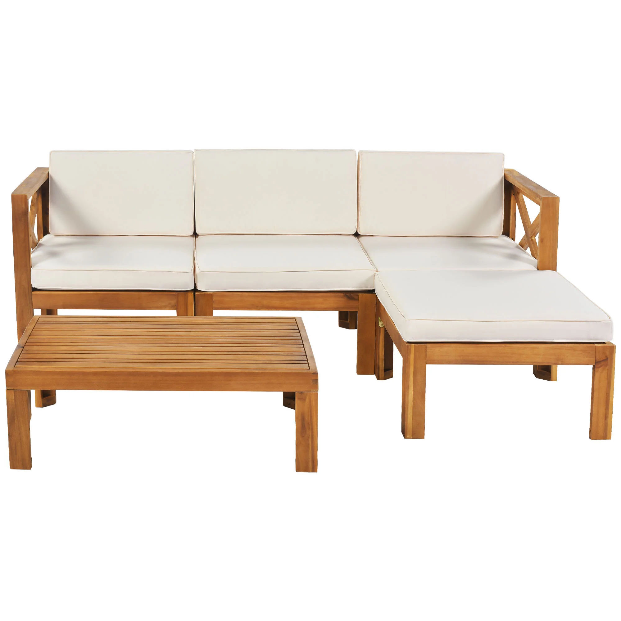 Walker Edison | Sleek Modular Wood Outdoor Patio 5-Piece Sectional Sofa Set - Image 8