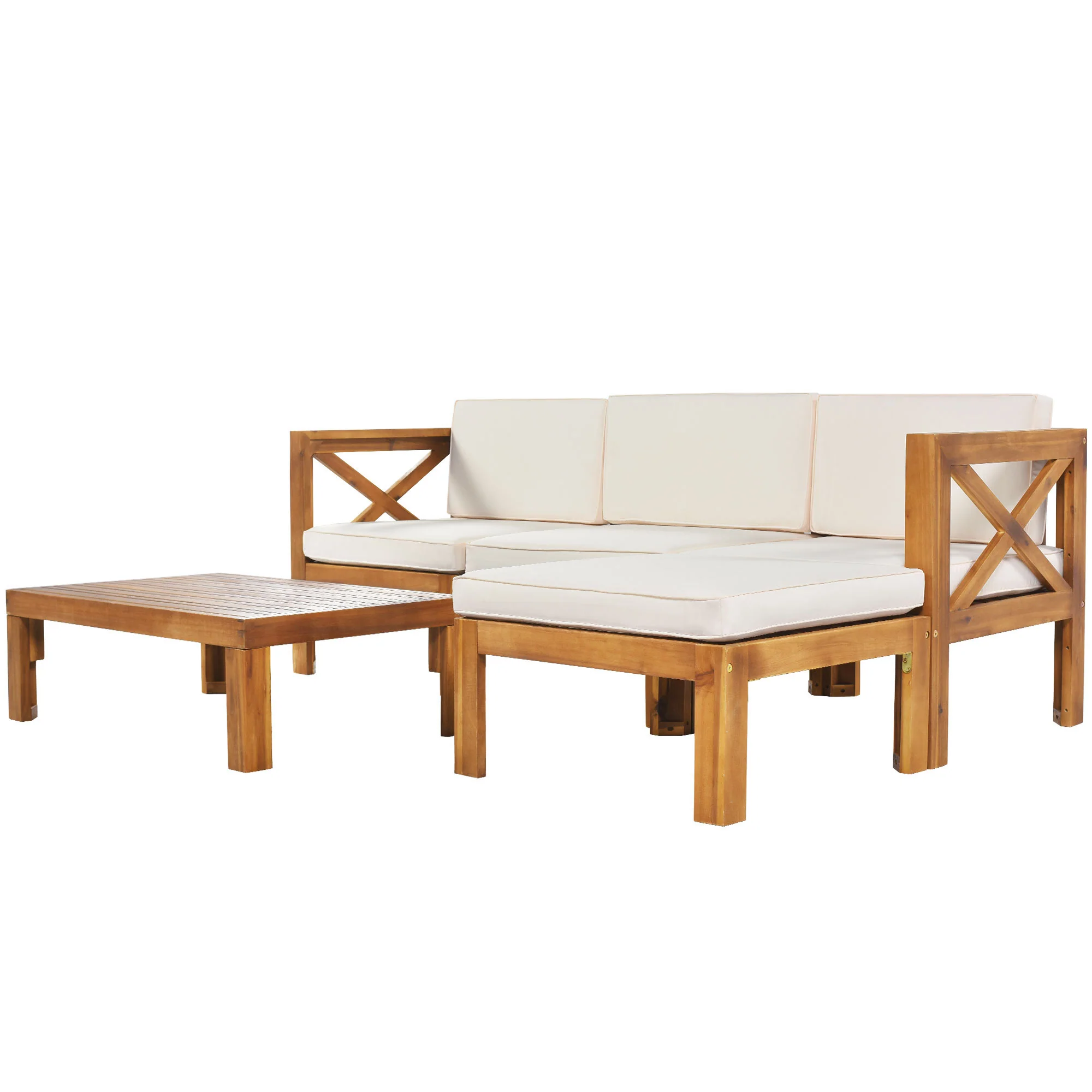 Walker Edison | Sleek Modular Wood Outdoor Patio 5-Piece Sectional Sofa Set - Image 9