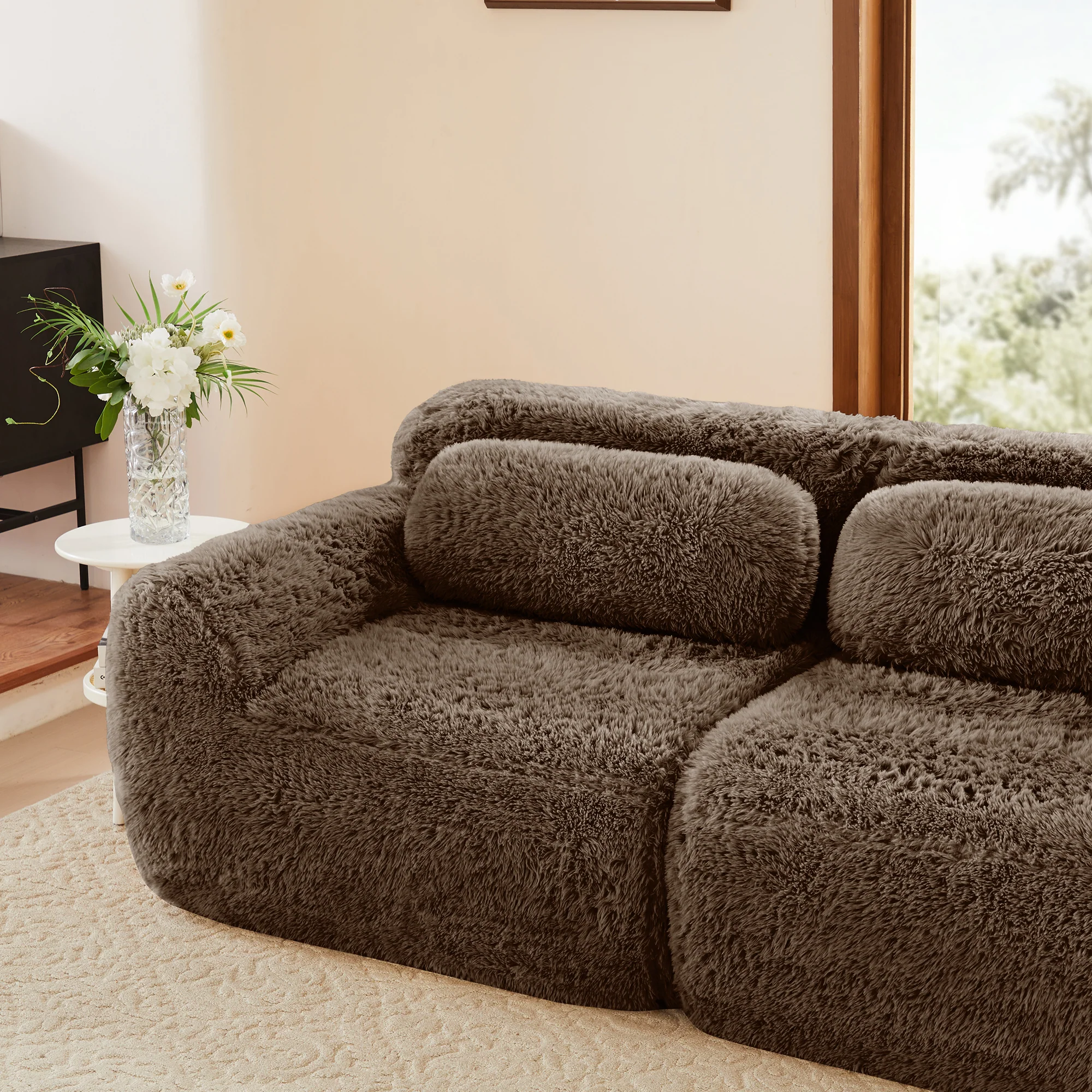 Soft And Fluffy Plush Boneless Modular Sofa with Ottoman - Image 26