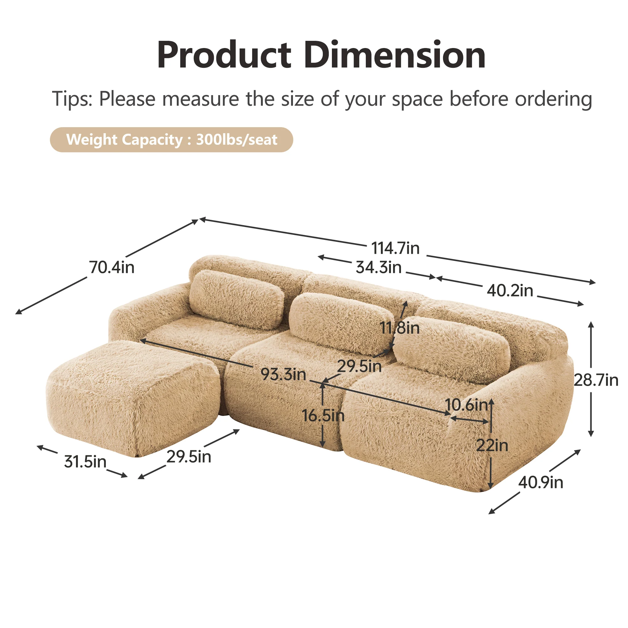 Soft And Fluffy Plush Boneless Modular Sofa with Ottoman - Image 31