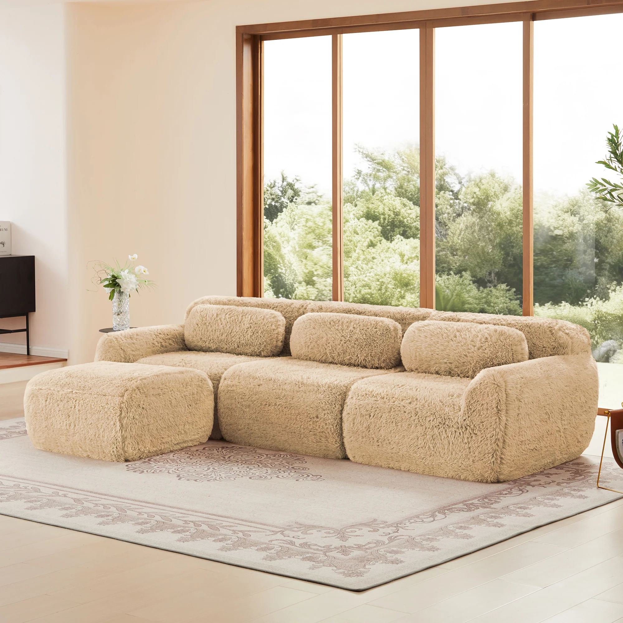 Soft And Fluffy Plush Boneless Modular Sofa with Ottoman - Image 33