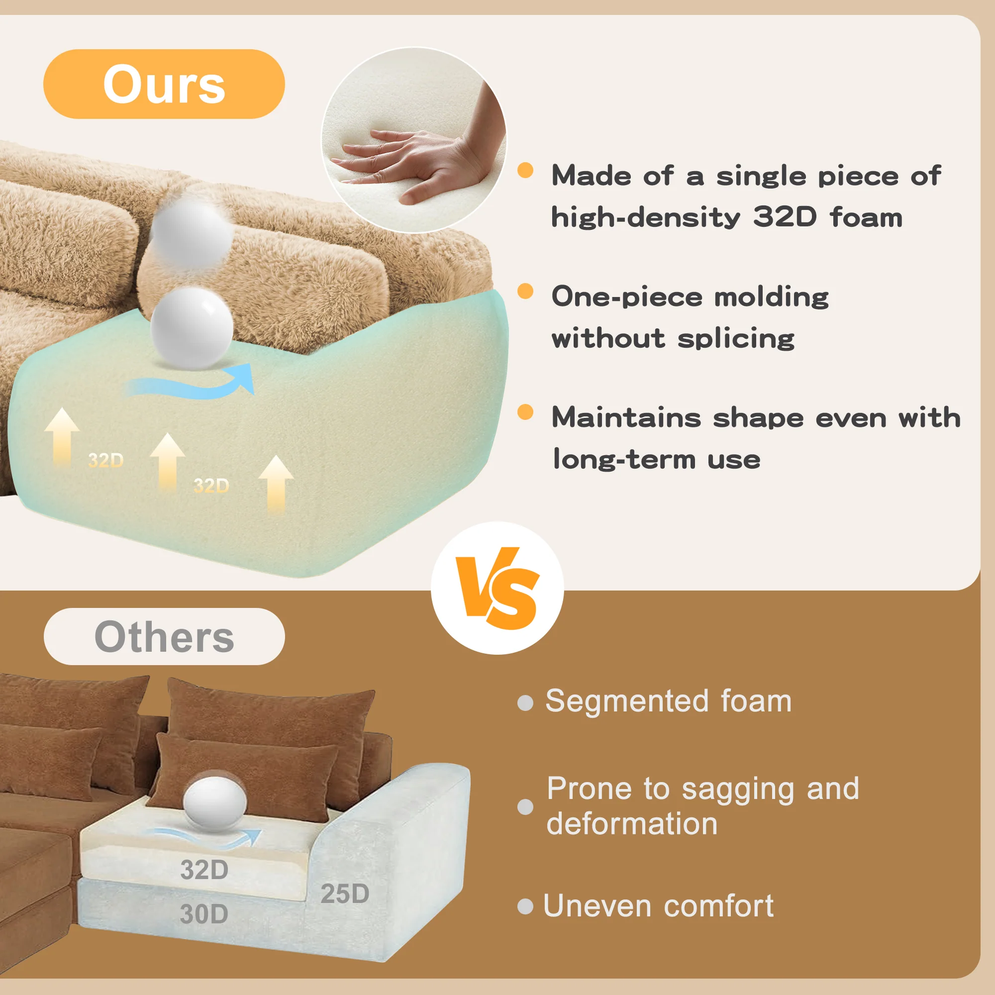 Soft And Fluffy Plush Boneless Modular Sofa with Ottoman - Image 39