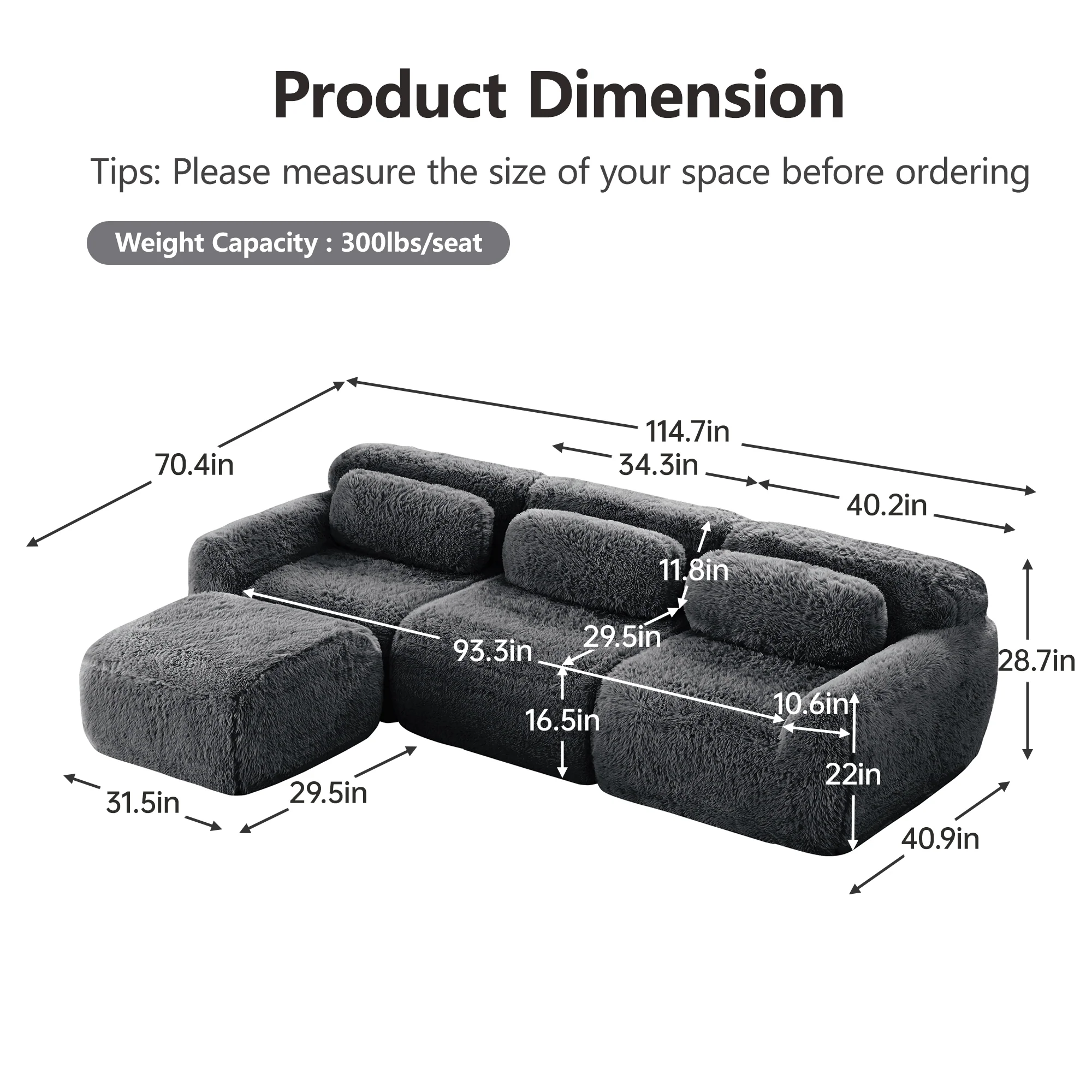 Soft And Fluffy Plush Boneless Modular Sofa with Ottoman - Image 41