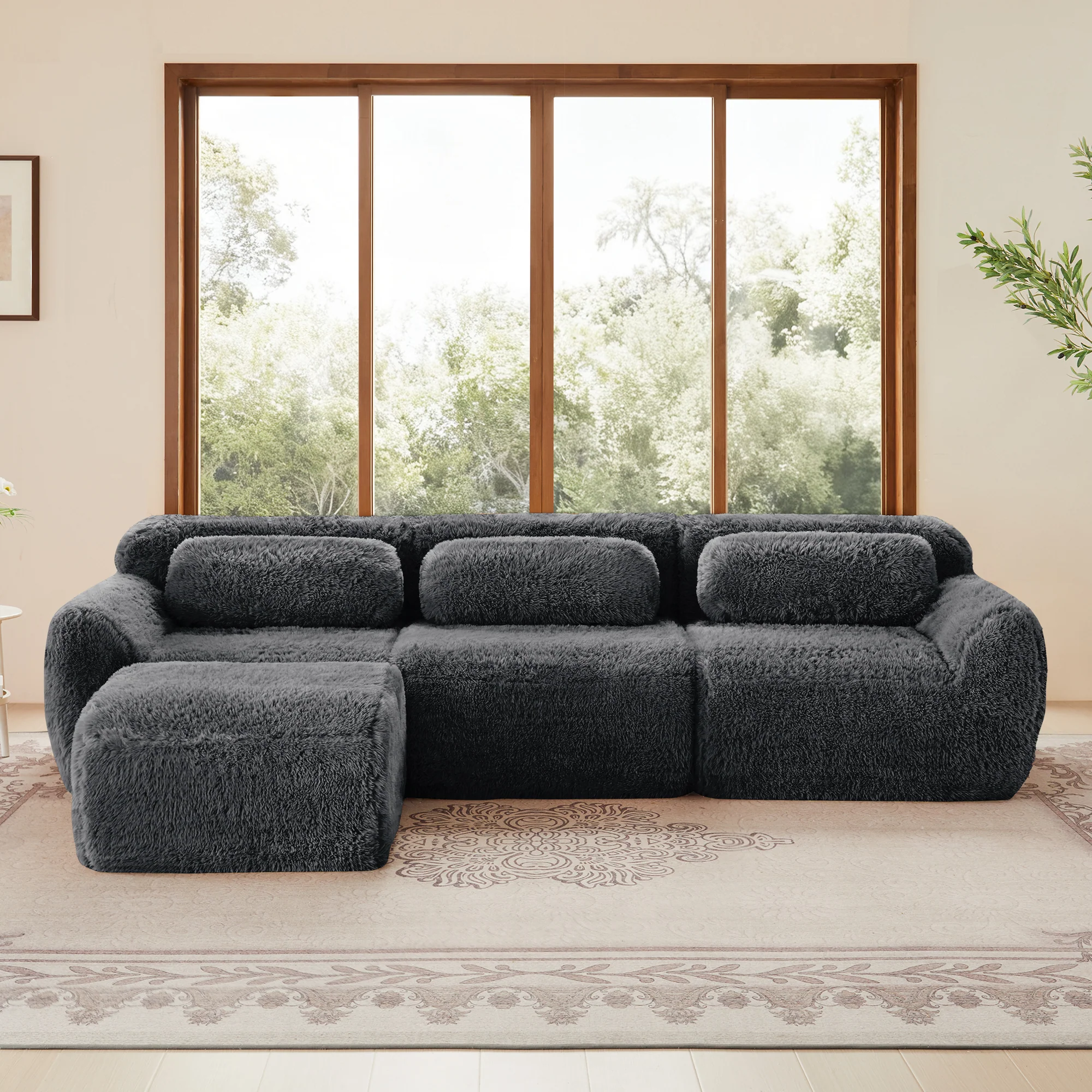 Soft And Fluffy Plush Boneless Modular Sofa with Ottoman - Image 45