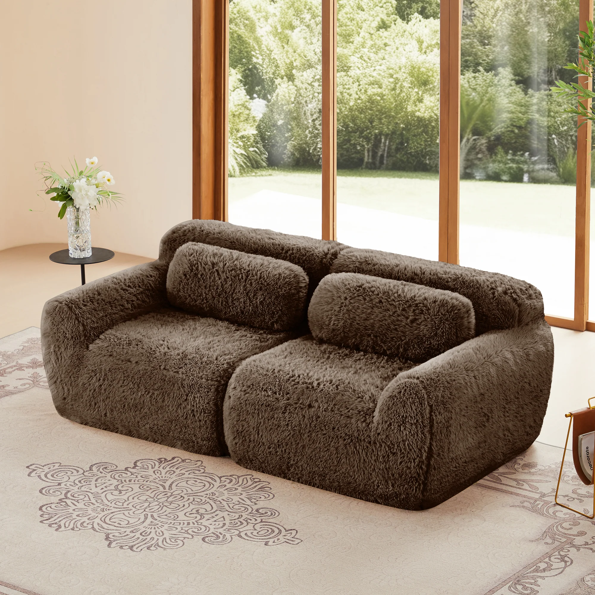 Soft Fluffy Plush Fabric 2-seater Modular Sectional Sofa Couch