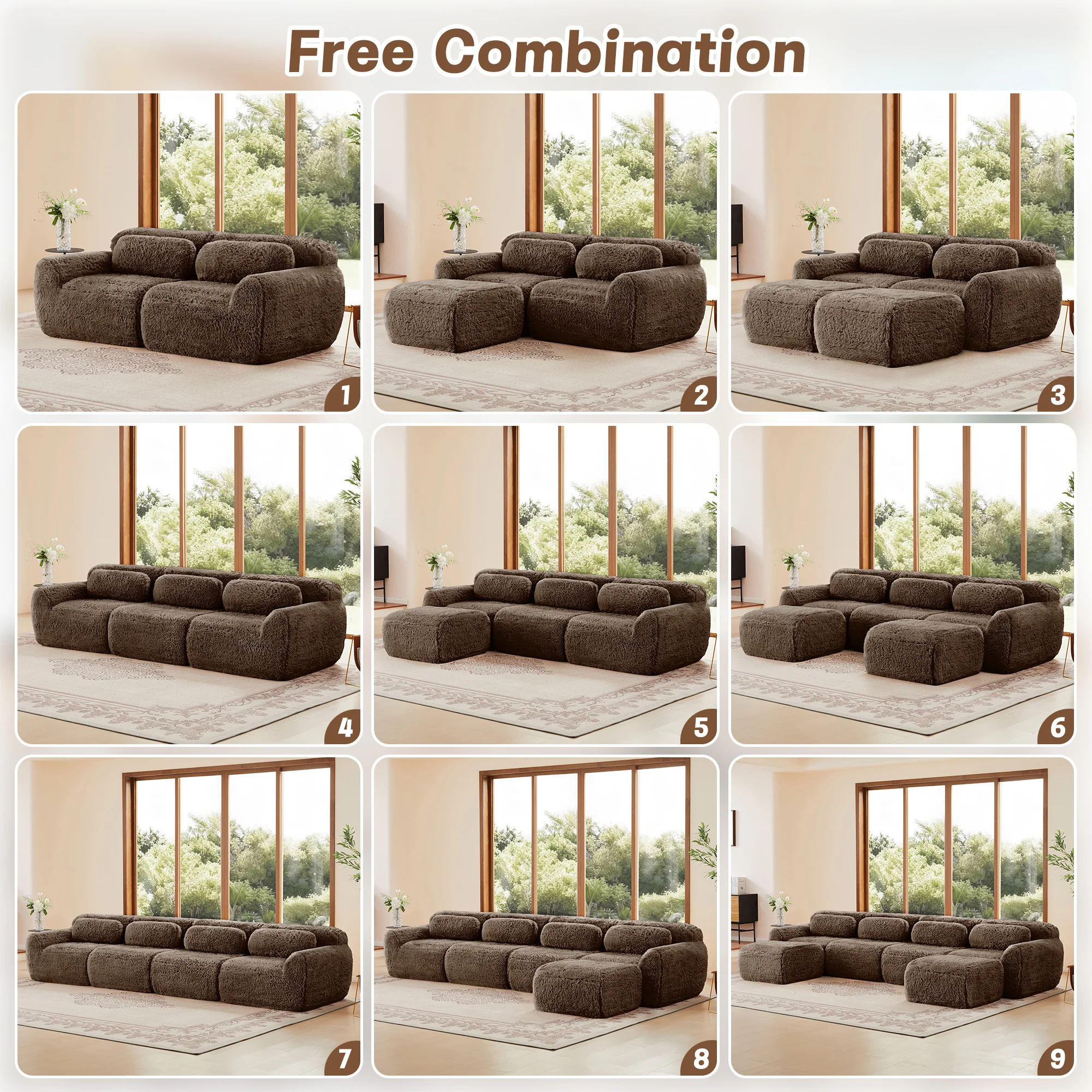 Soft Fluffy Plush Fabric 2-seater Modular Sectional Sofa Couch - Image 13