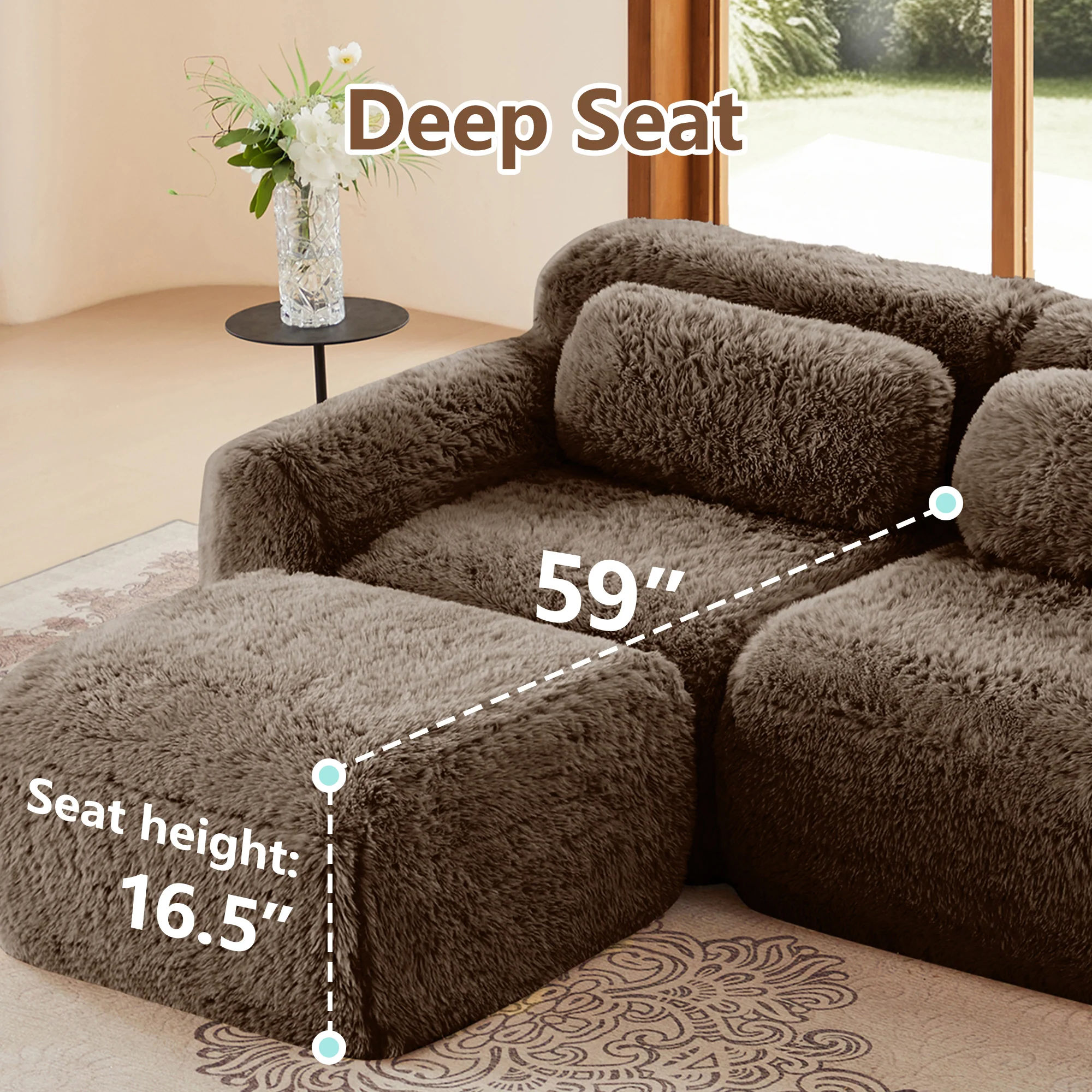 Soft Fluffy Plush Fabric 2-seater Modular Sectional Sofa Couch - Image 14
