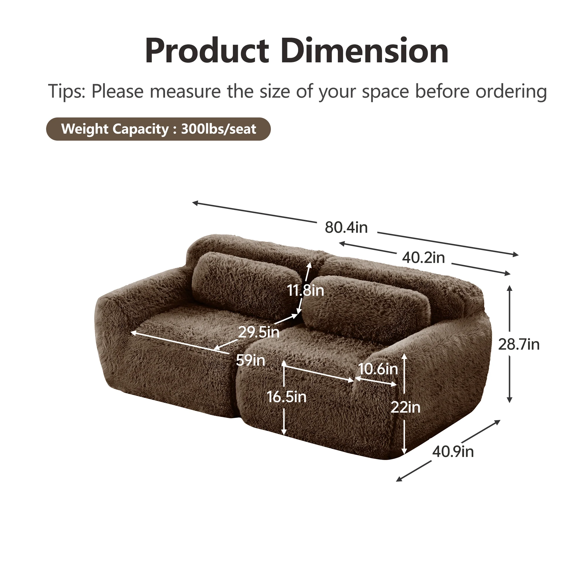 Soft Fluffy Plush Fabric 2-seater Modular Sectional Sofa Couch - Image 16