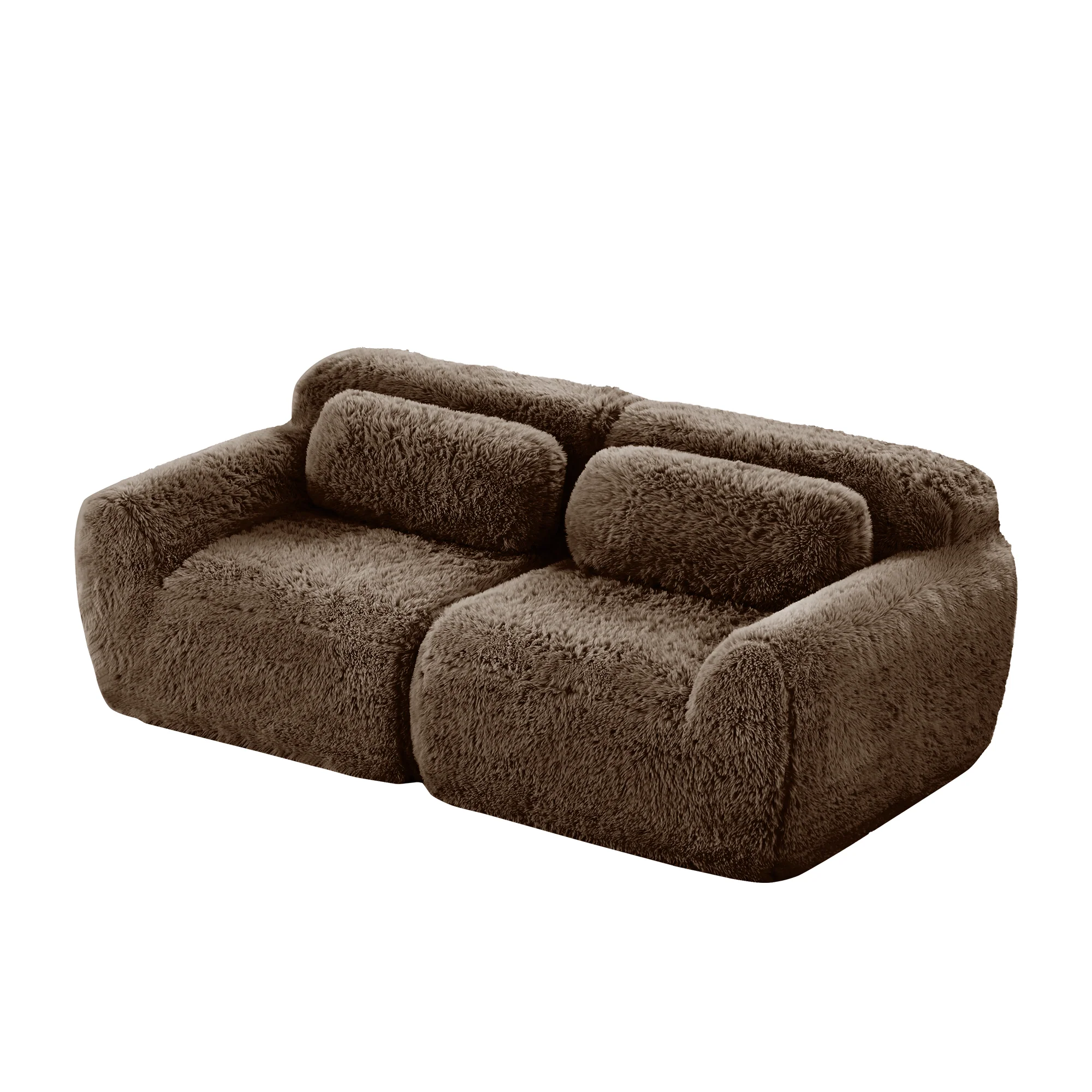 Soft Fluffy Plush Fabric 2-seater Modular Sectional Sofa Couch - Image 17