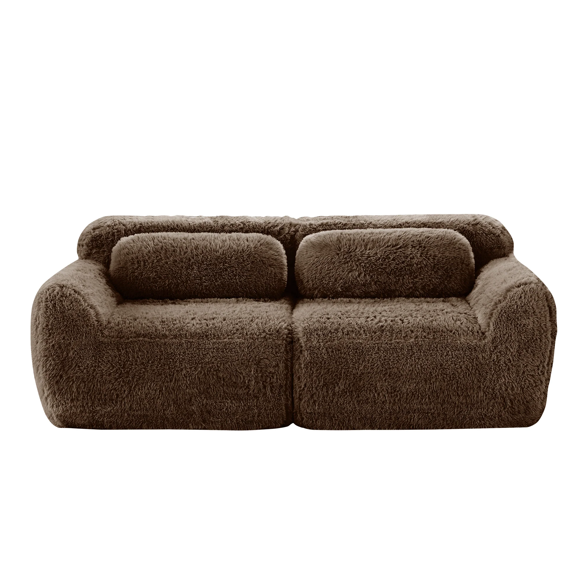 Soft Fluffy Plush Fabric 2-seater Modular Sectional Sofa Couch - Image 19