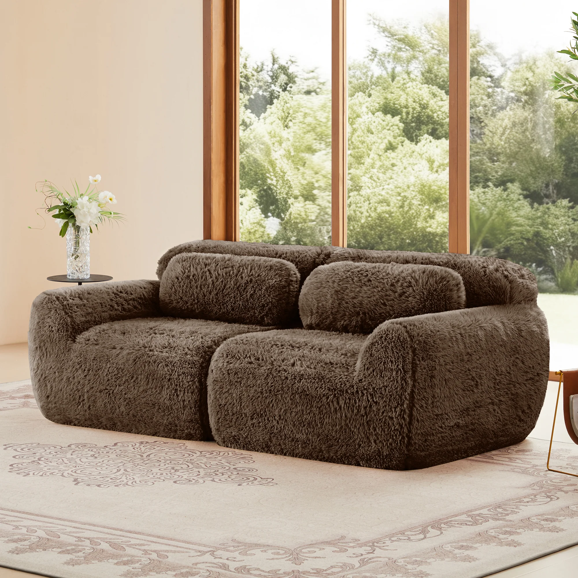 Soft Fluffy Plush Fabric 2-seater Modular Sectional Sofa Couch - Image 2