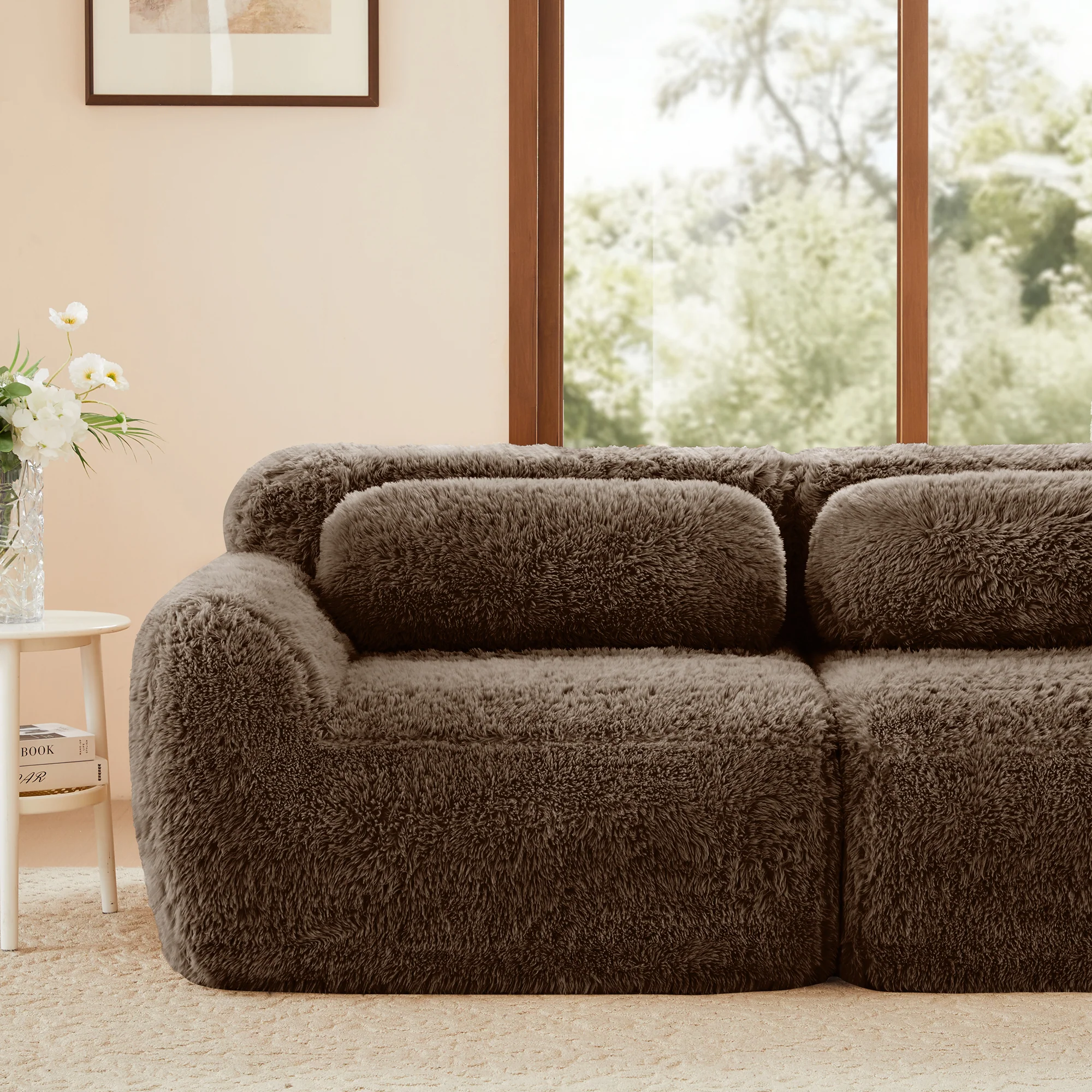 Soft Fluffy Plush Fabric 2-seater Modular Sectional Sofa Couch - Image 21