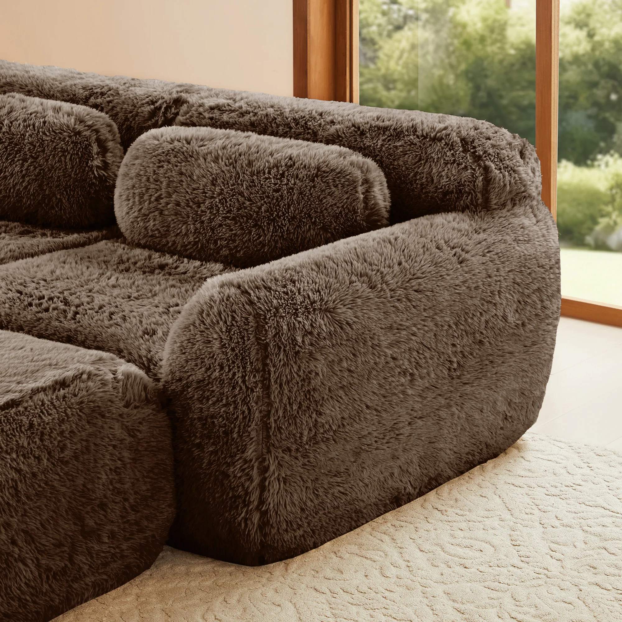 Soft Fluffy Plush Fabric 2-seater Modular Sectional Sofa Couch - Image 22