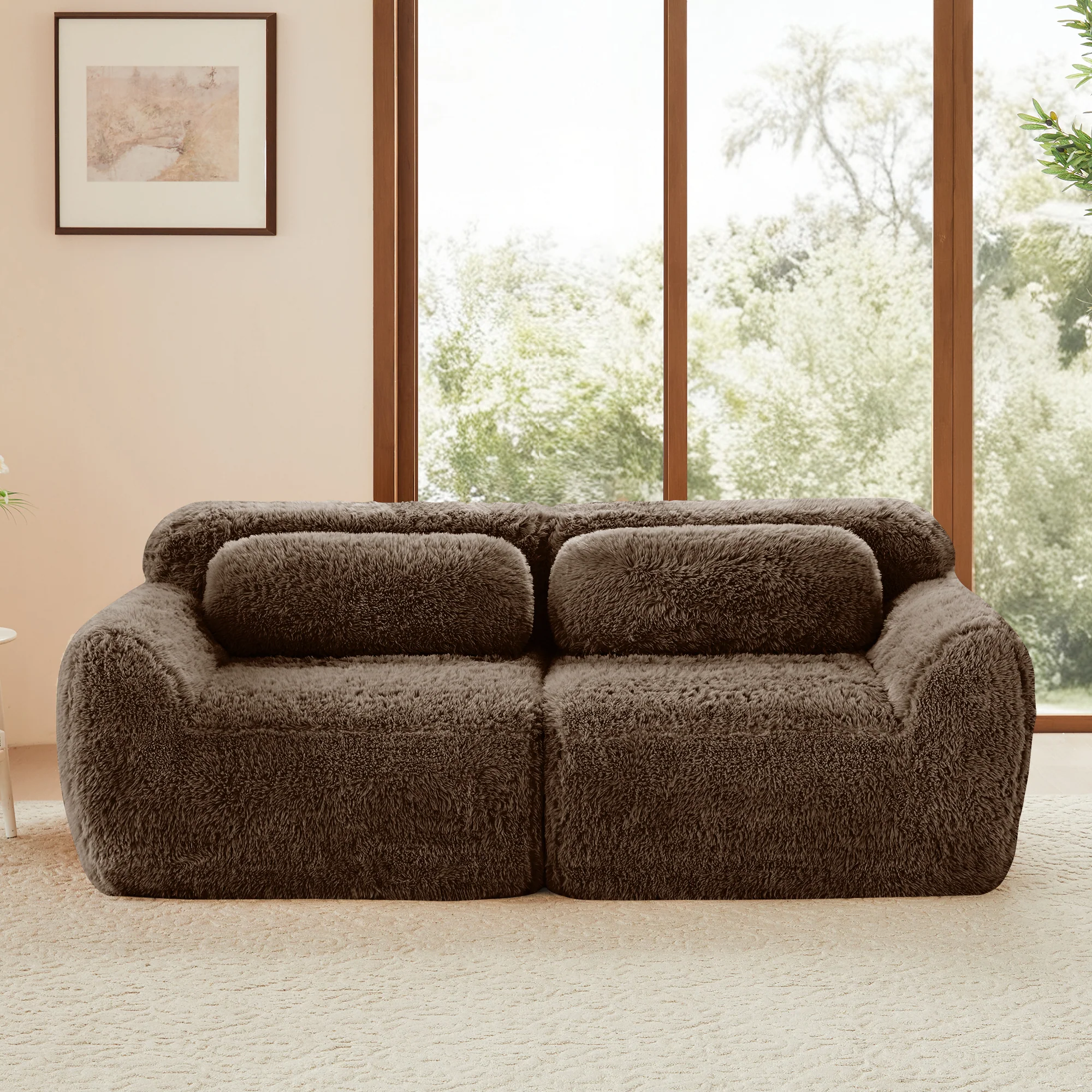 Soft Fluffy Plush Fabric 2-seater Modular Sectional Sofa Couch - Image 3