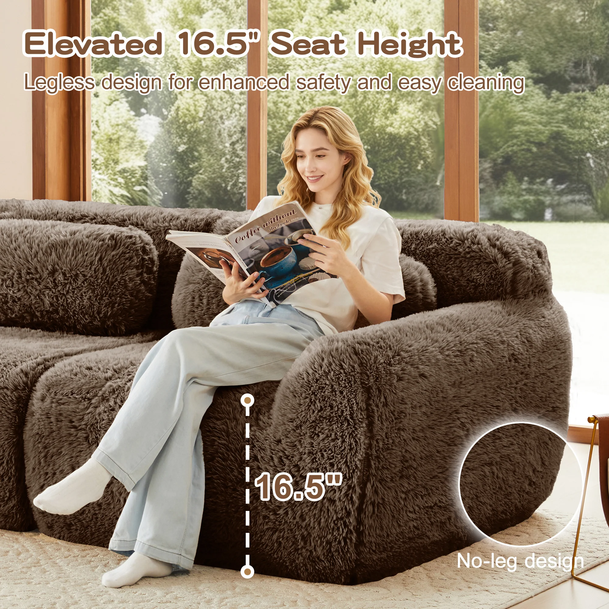 Soft Fluffy Plush Fabric 2-seater Modular Sectional Sofa Couch - Image 8