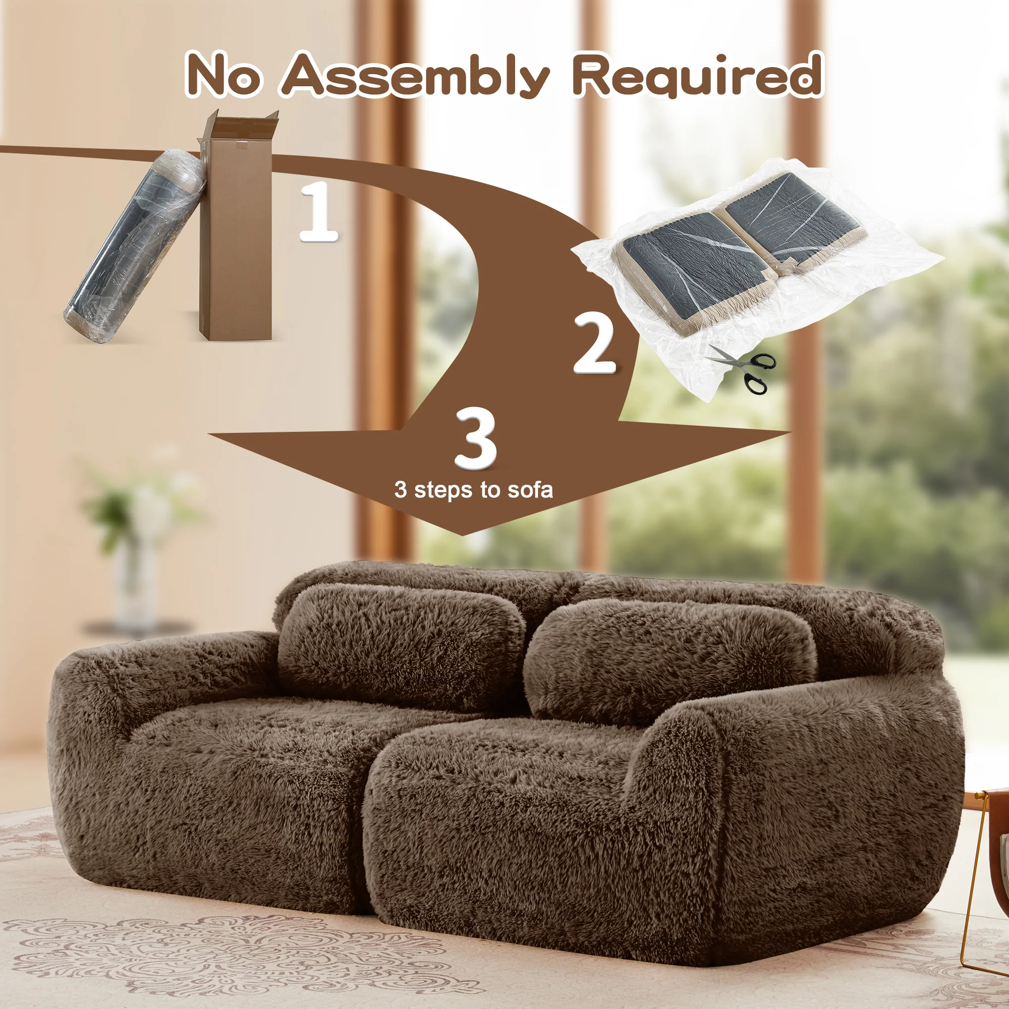 Soft Fluffy Plush Fabric 2-seater Modular Sectional Sofa Couch - Image 9