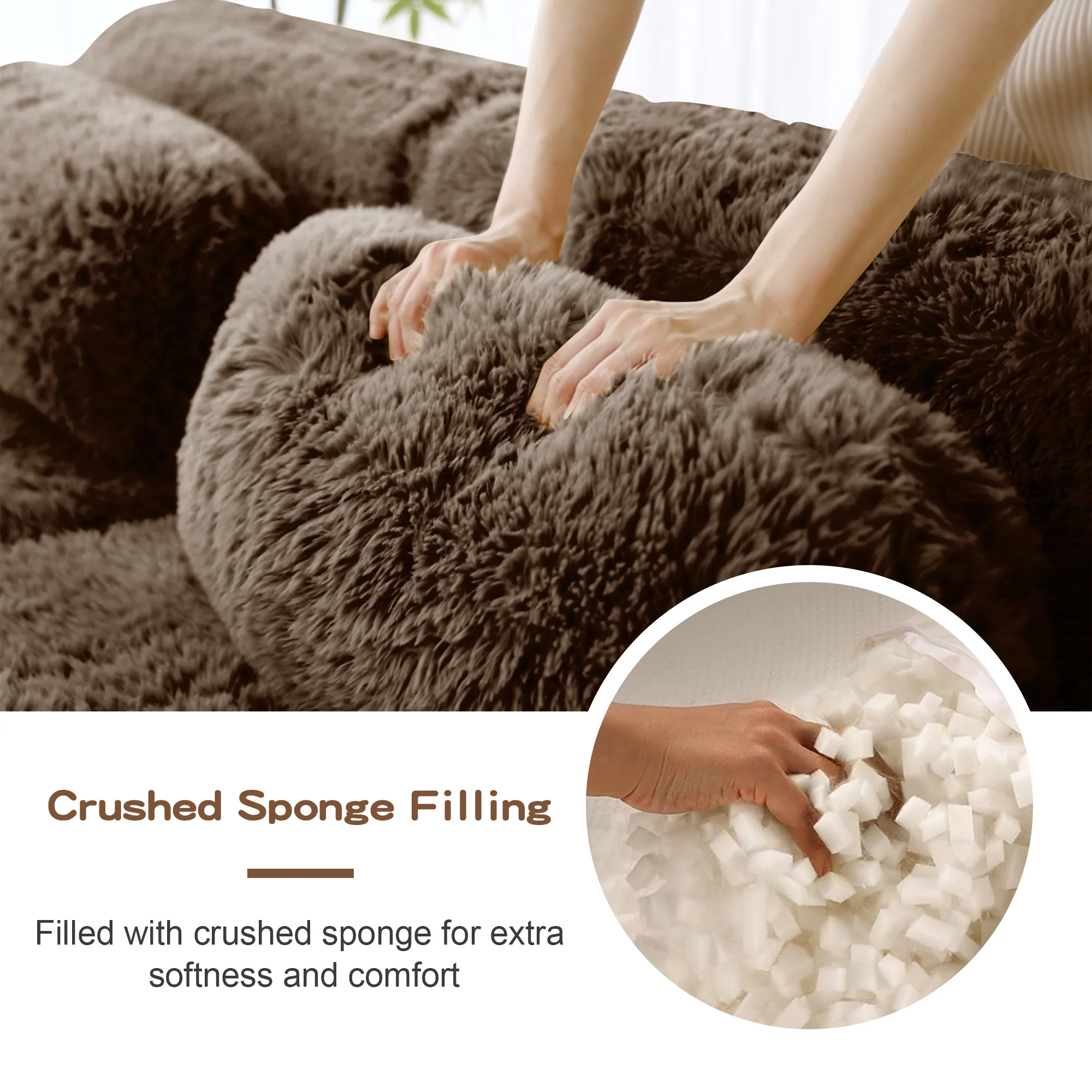 Soft Teddy Plush Ergonomic Design L-shaped Loveseat Sofa with Ottoman - Image 34