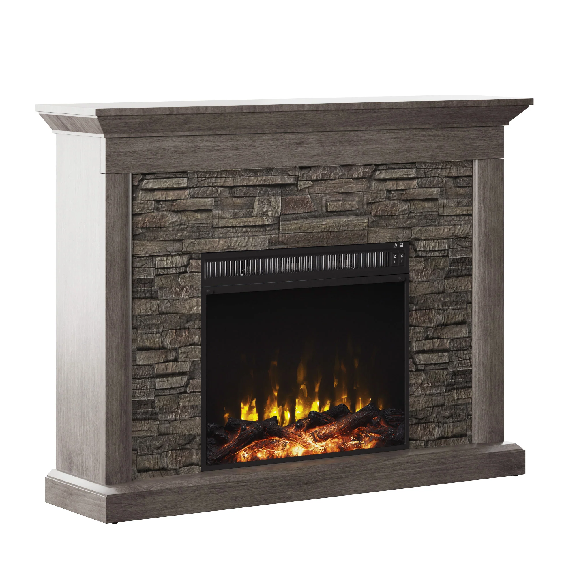 Stacked Stone Wall Mantel with Electric Fireplace - Image 3