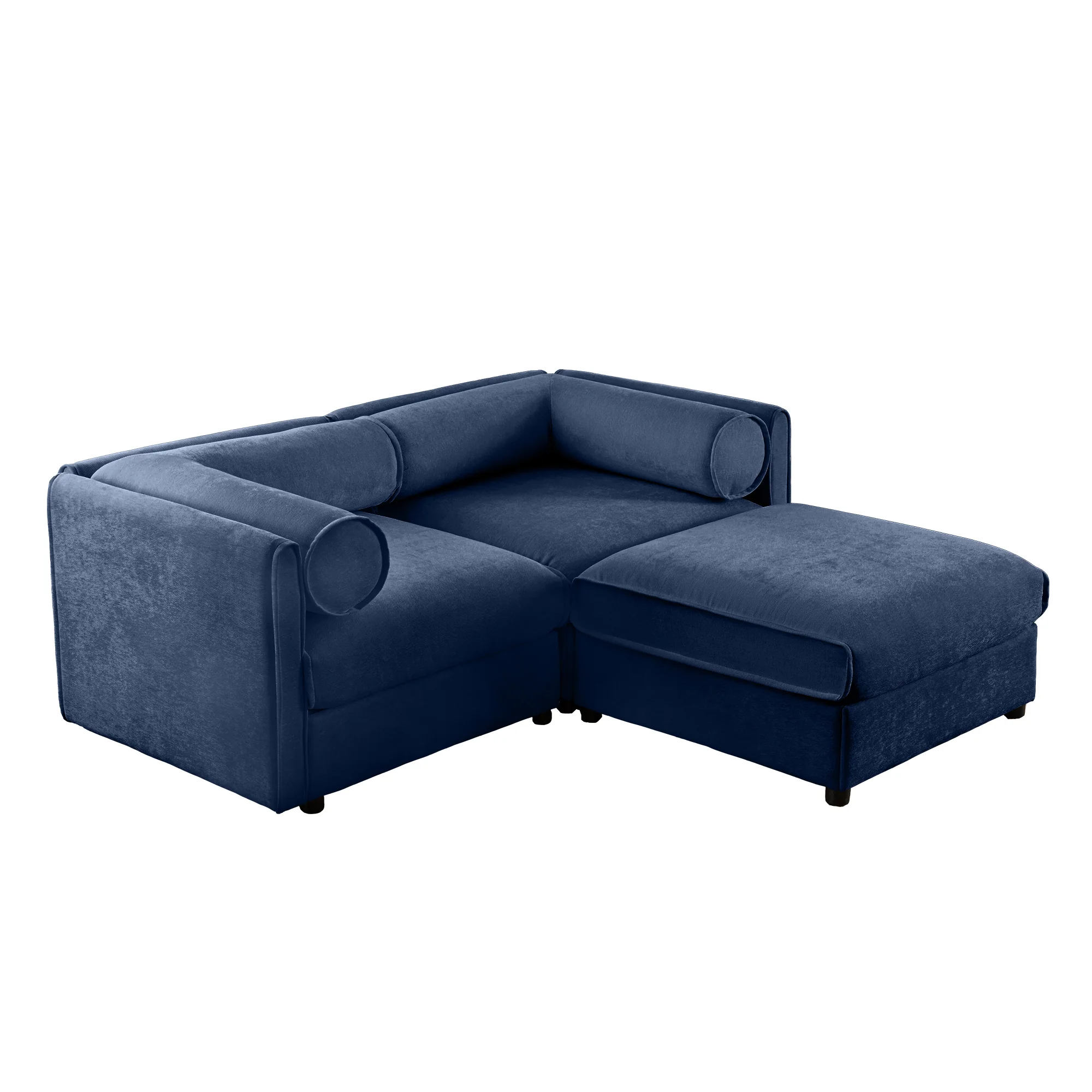 Walker Edison | Stylish Blue Chenille Loveseat Sofa with Ottoman Storage Seat - Image 6