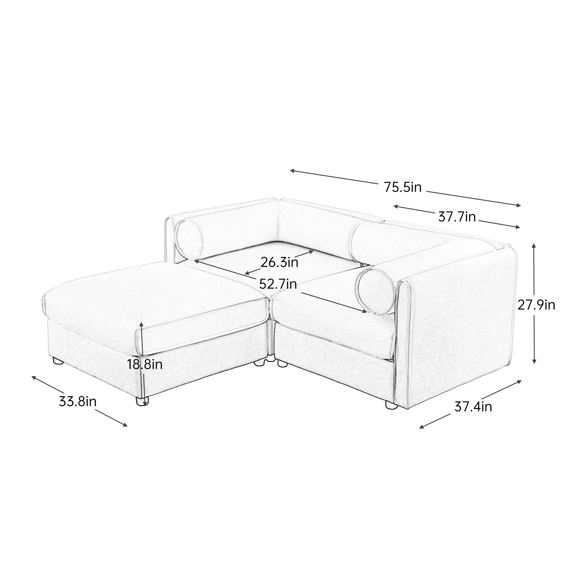 Walker Edison | Stylish Modern Chenille Loveseat Sofa with Ottoman Storage - Image 11